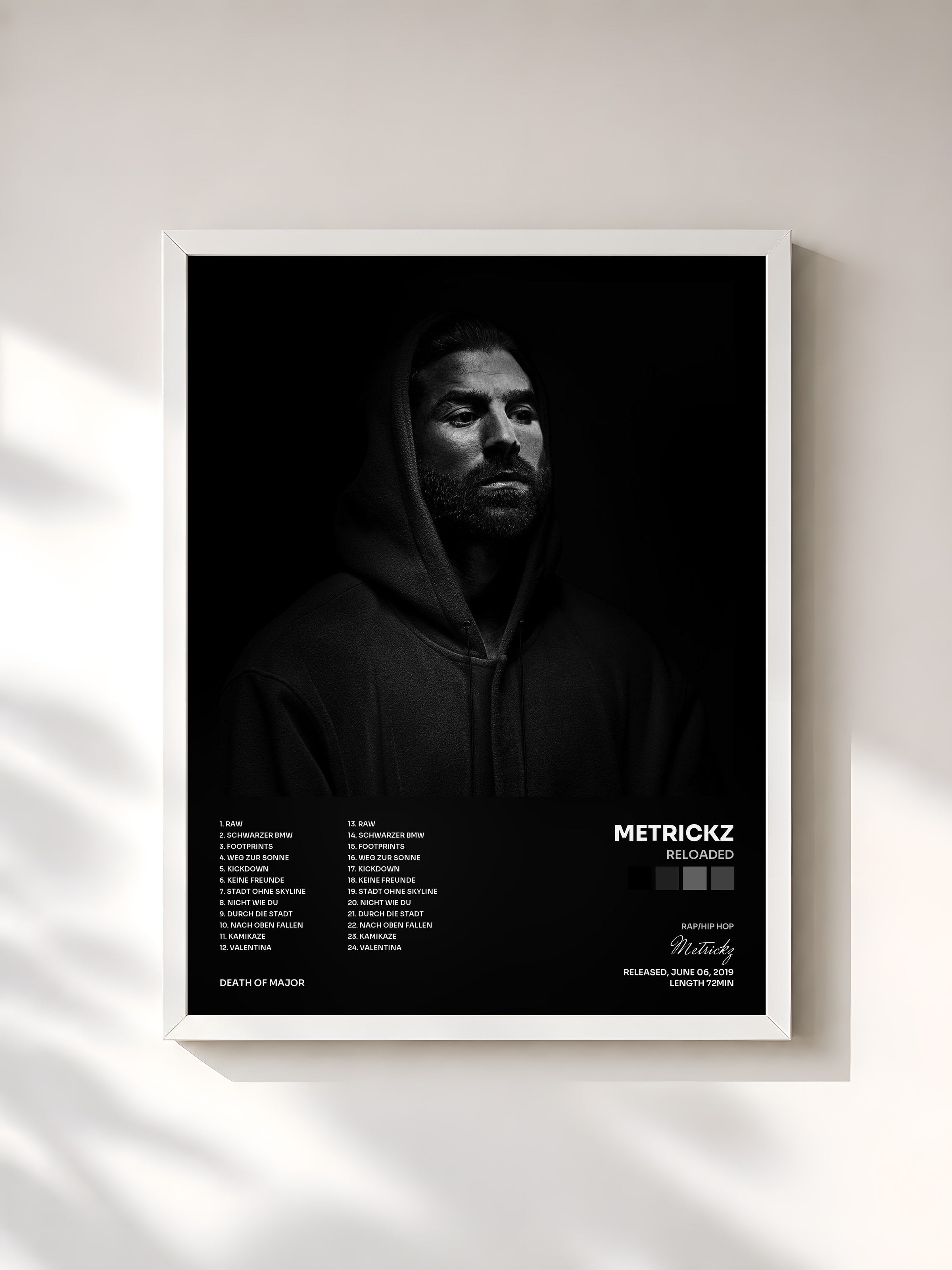 #blanc Tableau de l'album Reloaded de Metrickz, cadre blanc, imprimé et encadré en France