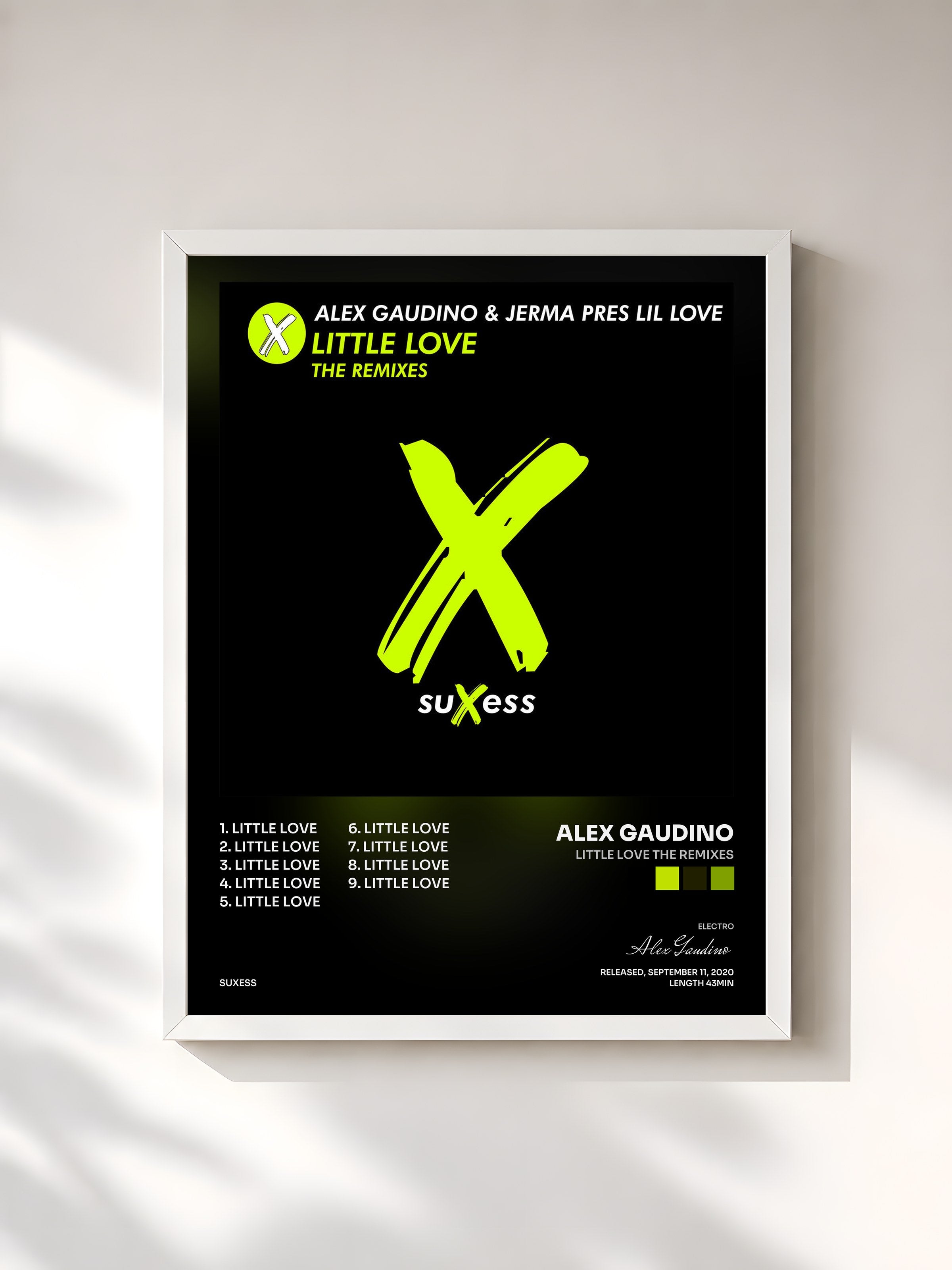 #blanc Tableau de l'album Little Love the Remixes de Alex Gaudino, cadre blanc, imprimé et encadré en France