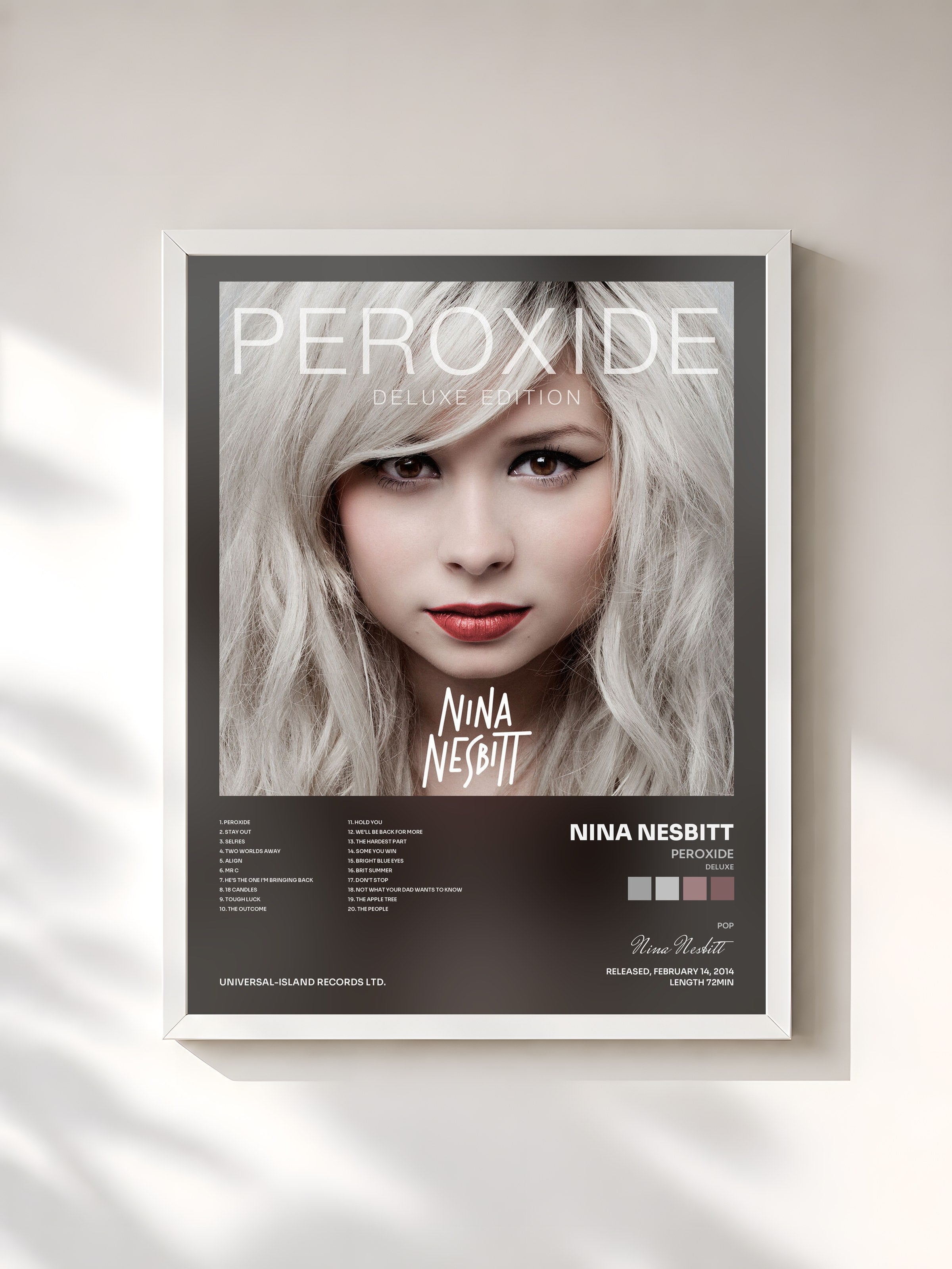#blanc Tableau de l'album Peroxide (Deluxe) de Nina Nesbitt, cadre blanc, imprimé et encadré en France