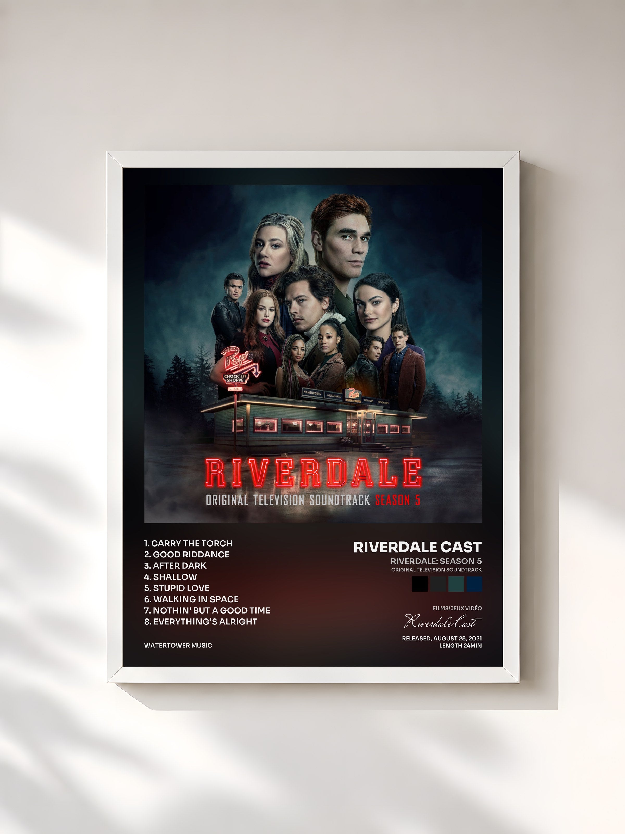 #blanc Tableau de l'album Riverdale: Season 5 (Original Television Soundtrack) de Riverdale Cast, cadre blanc, imprimé et encadré en France