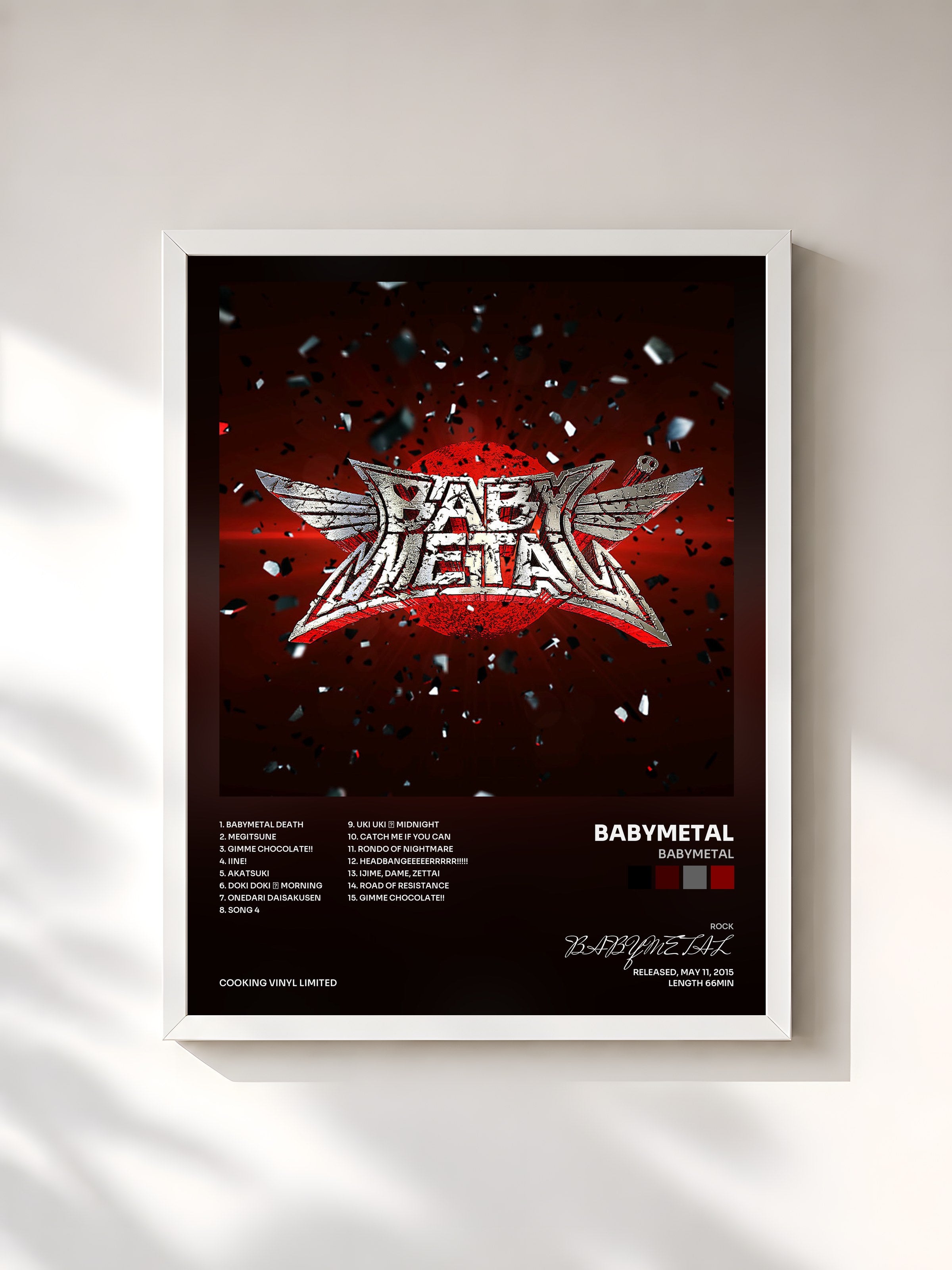 #blanc Tableau de l'album BABYMETAL de BABYMETAL, cadre blanc, imprimé et encadré en France
