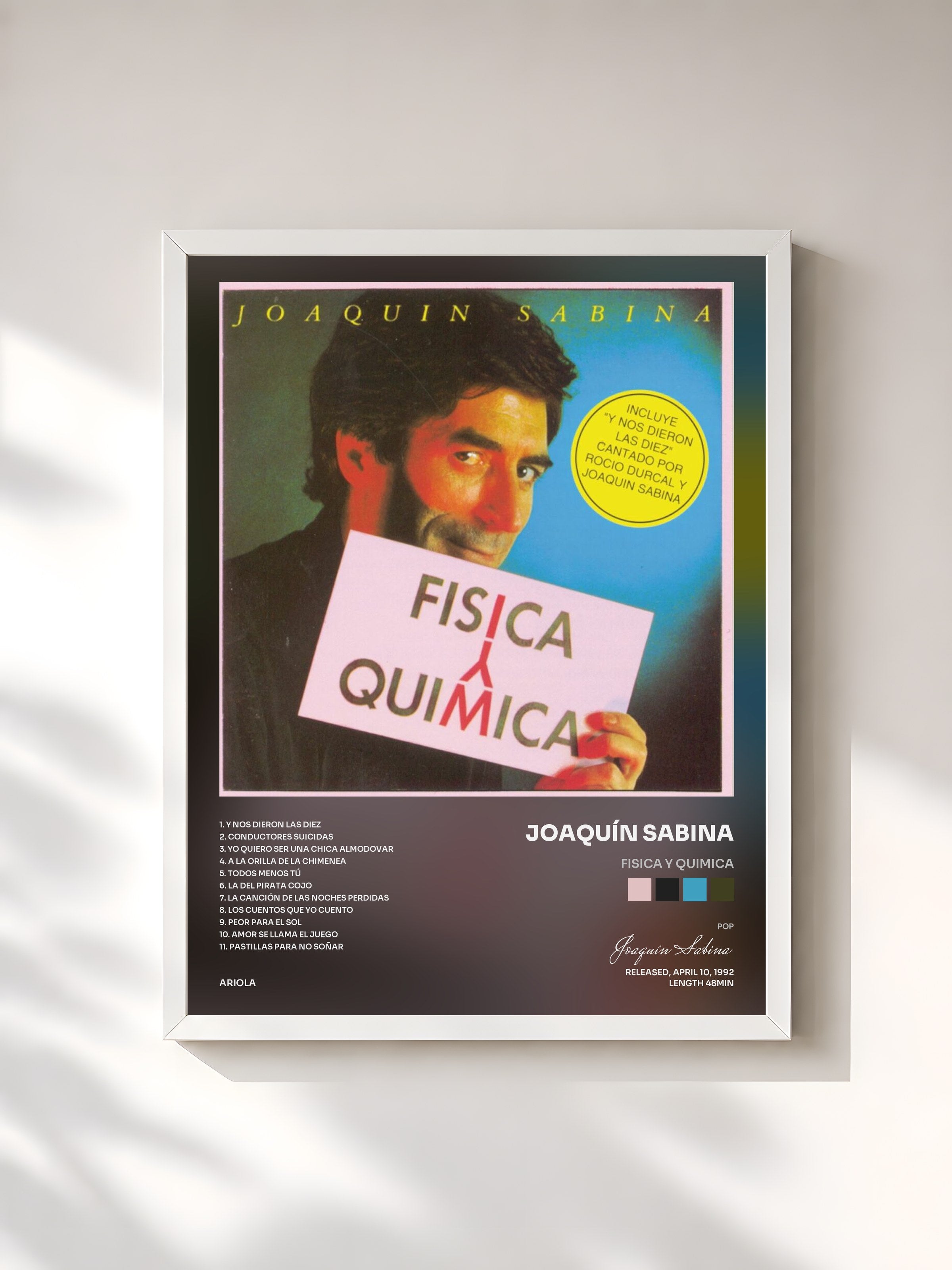 #blanc Tableau de l'album Fisica Y Quimica de Joaquín Sabina, cadre blanc, imprimé et encadré en France