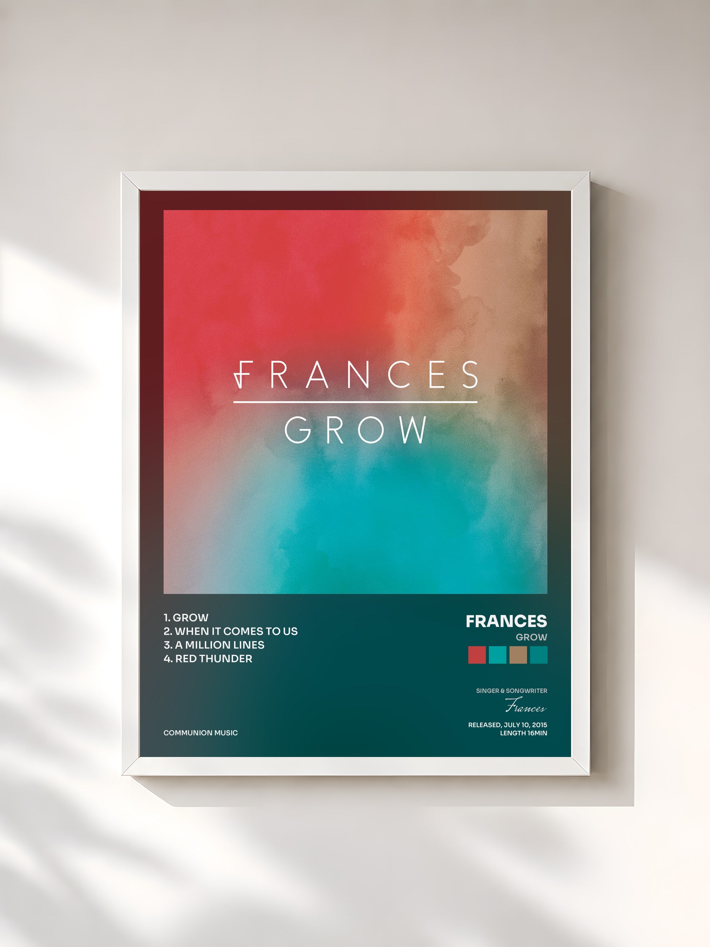 #blanc Tableau de l'album Grow de Frances, cadre blanc, imprimé et encadré en France