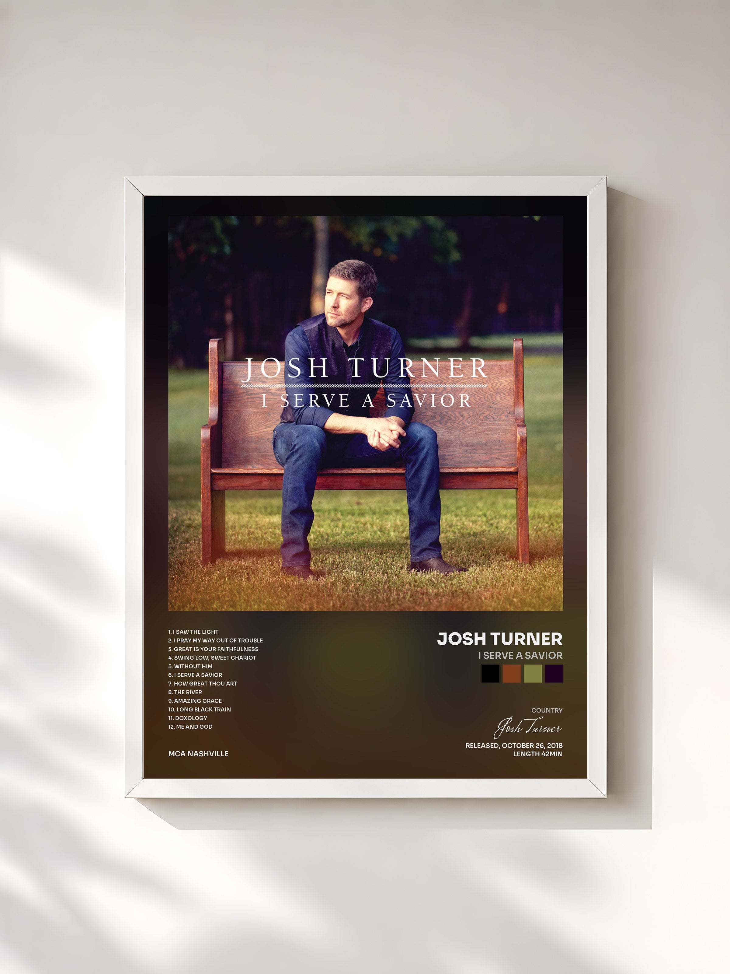 #blanc Tableau de l'album I Serve A Savior de Josh Turner, cadre blanc, imprimé et encadré en France