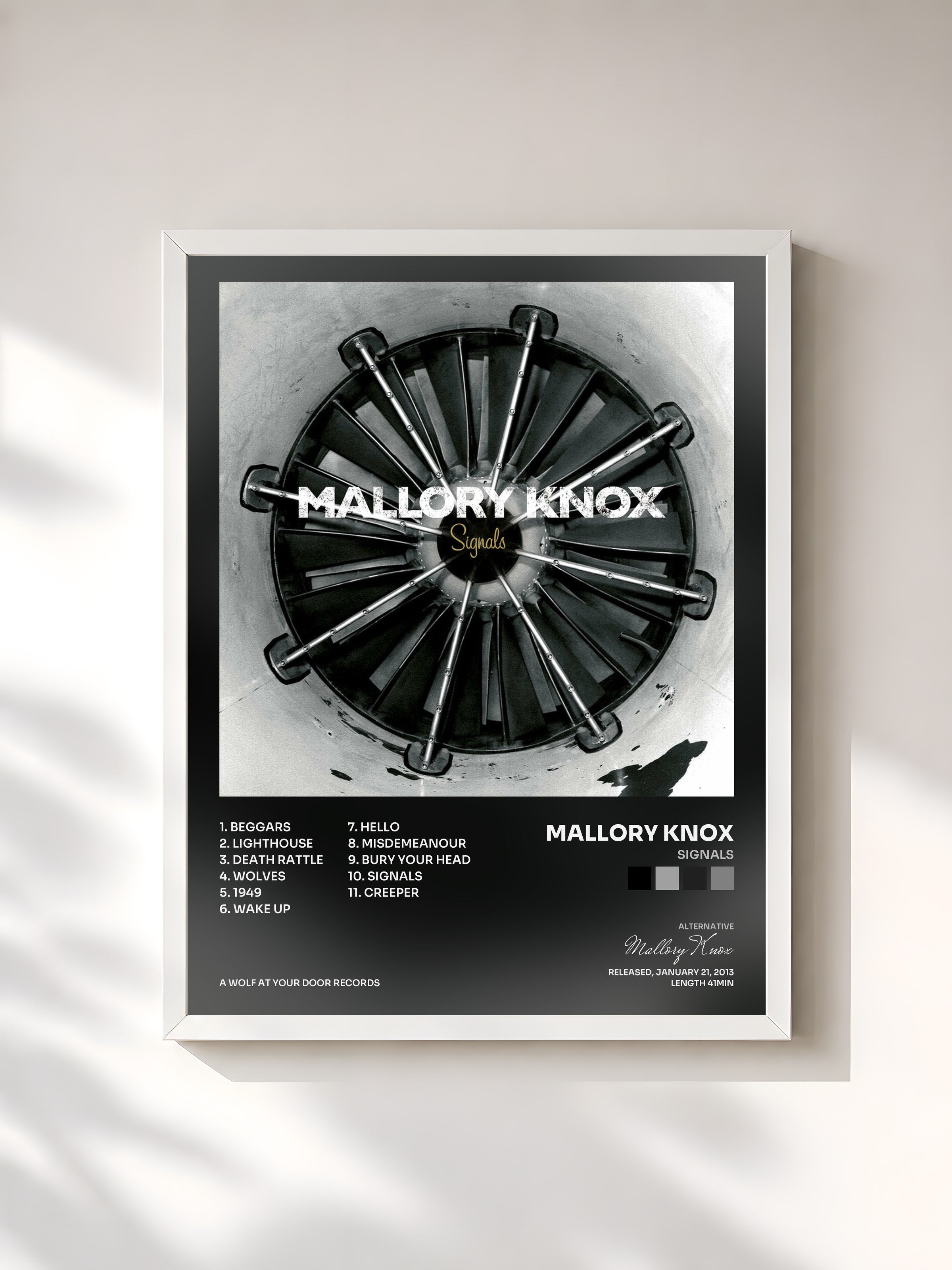 #blanc Tableau de l'album Signals de Mallory Knox, cadre blanc, imprimé et encadré en France