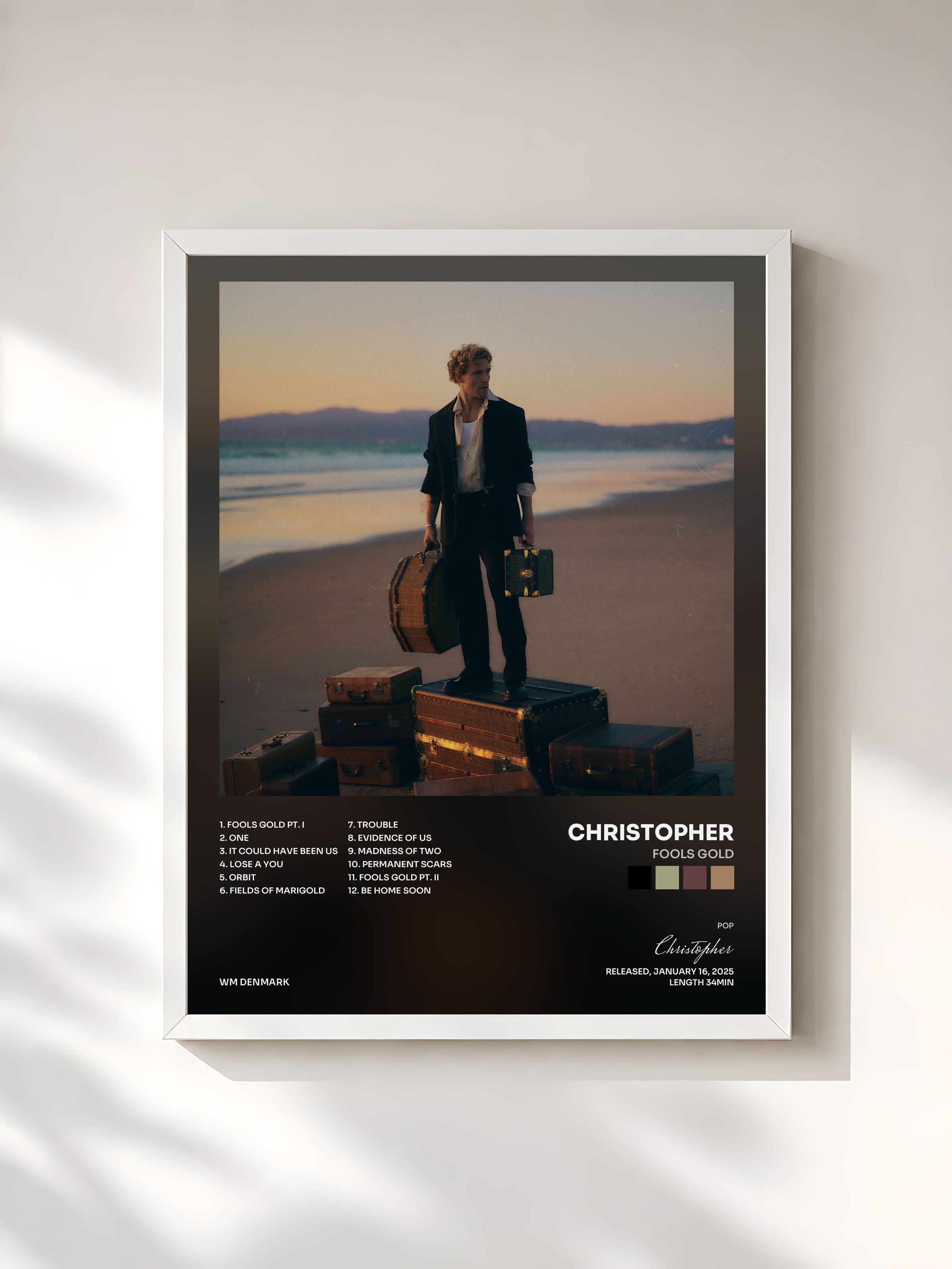 #blanc Tableau de l'album Fools Gold de Christopher, cadre blanc, imprimé et encadré en France