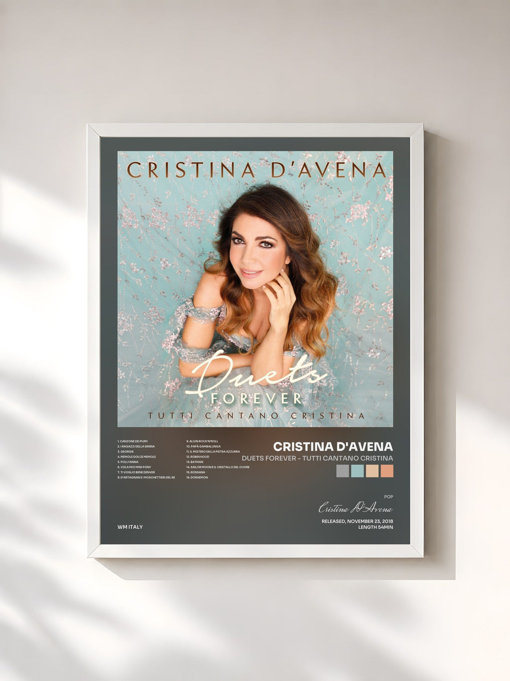 #blanc Duets Forever - Tutti cantano Cristina de Cristina D'Avena en lámina enmarcada, marco blanco, impresa y enmarcada en Francia