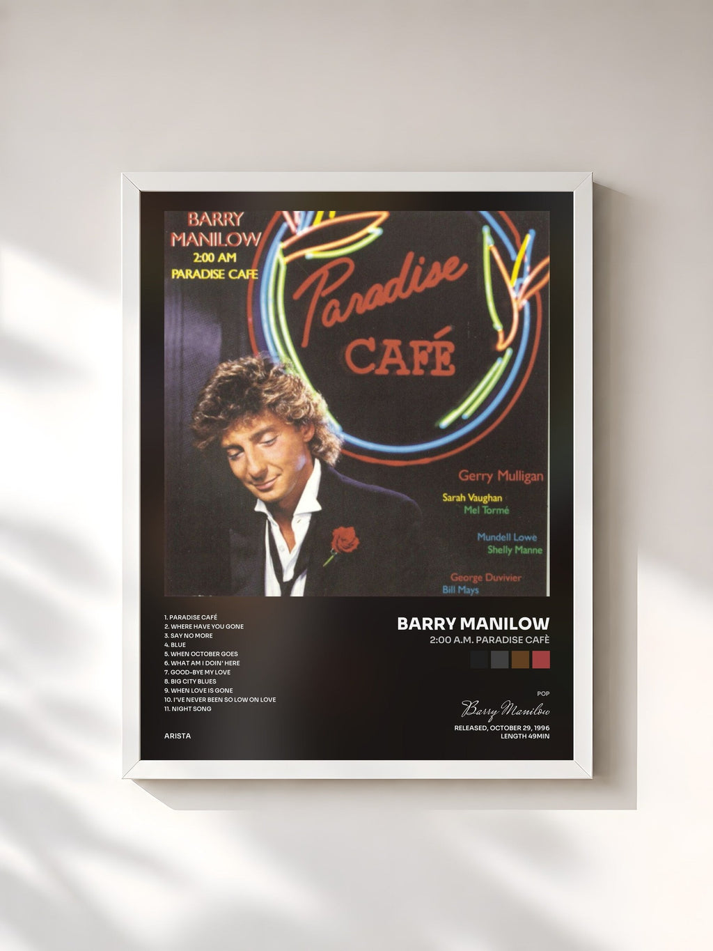 #blanc 2:00 A.M. Paradise Cafè di Barry Manilow in stampa incorniciata, cornice bianca, stampata e incorniciata in Francia