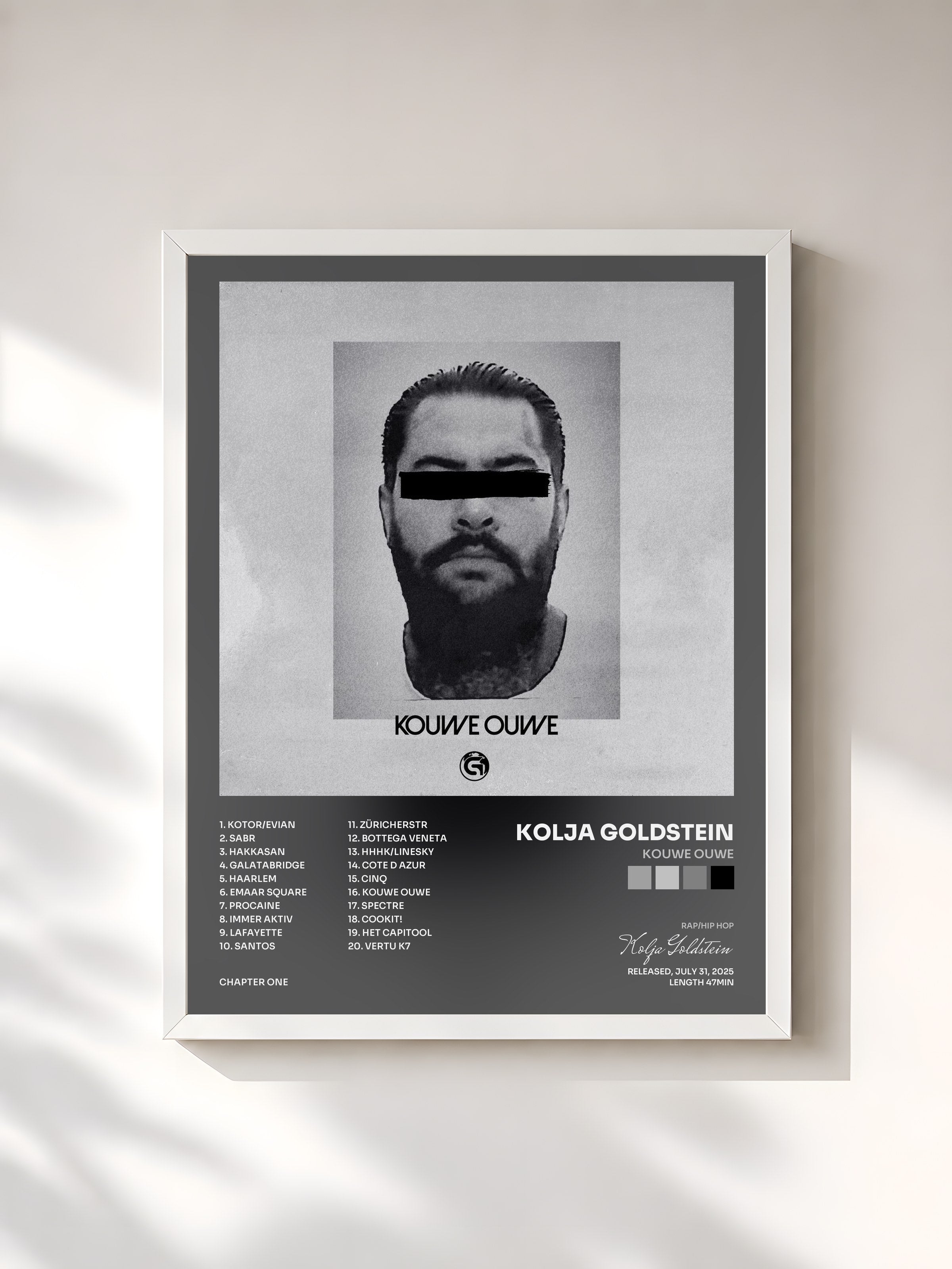 #blanc Tableau de l'album KOUWE OUWE de Kolja Goldstein, cadre blanc, imprimé et encadré en France