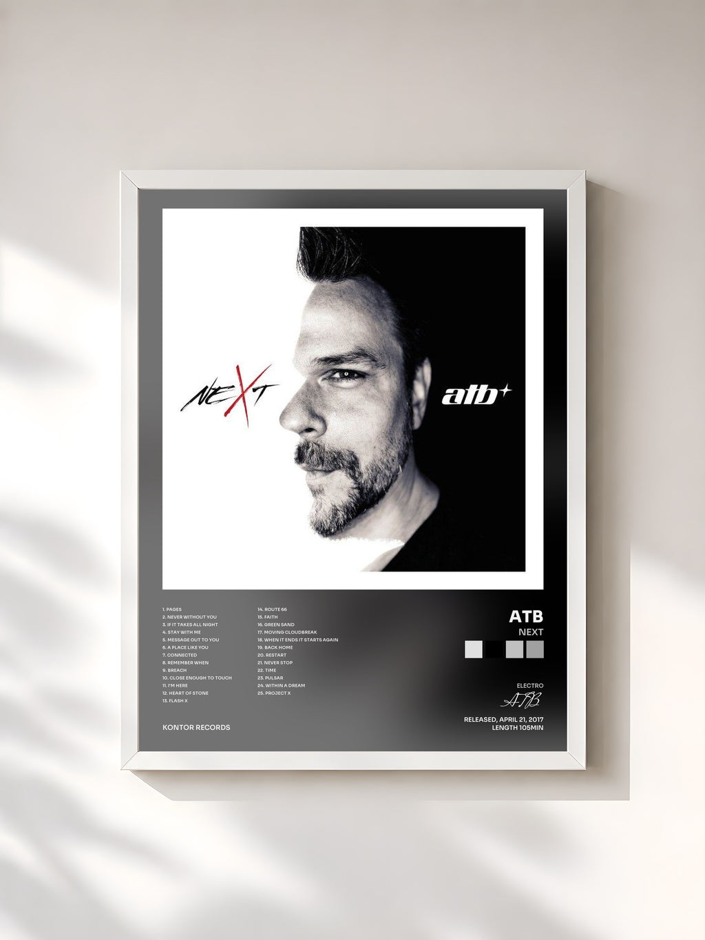 #blanc Tableau de l'album neXt de ATB, cadre blanc, imprimé et encadré en France