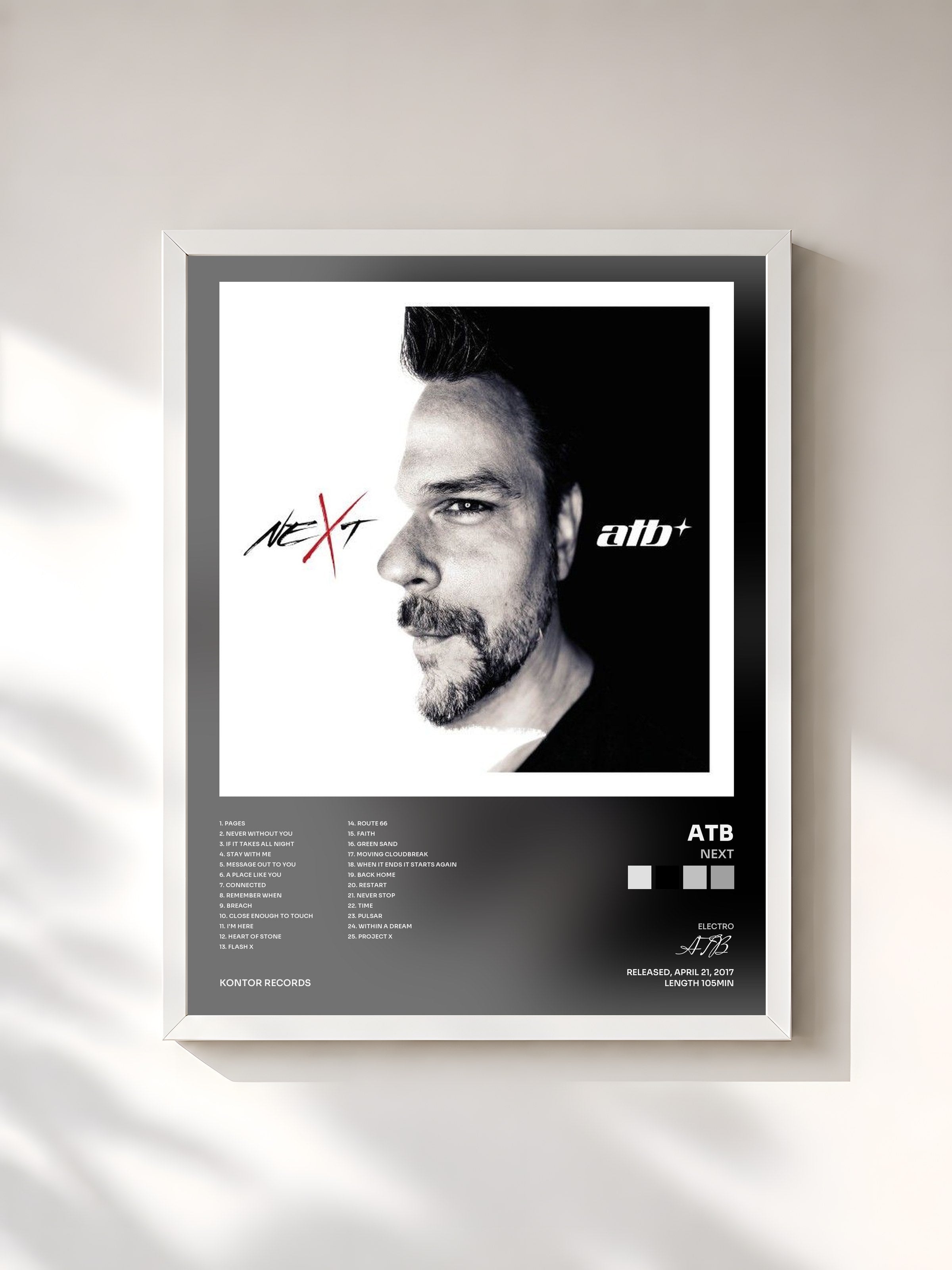 #blanc Tableau de l'album neXt de ATB, cadre blanc, imprimé et encadré en France