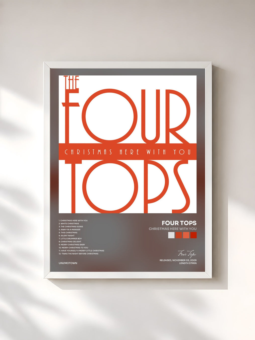#blanc Christmas Here With You di Four Tops in stampa incorniciata, cornice bianca, stampata e incorniciata in Francia