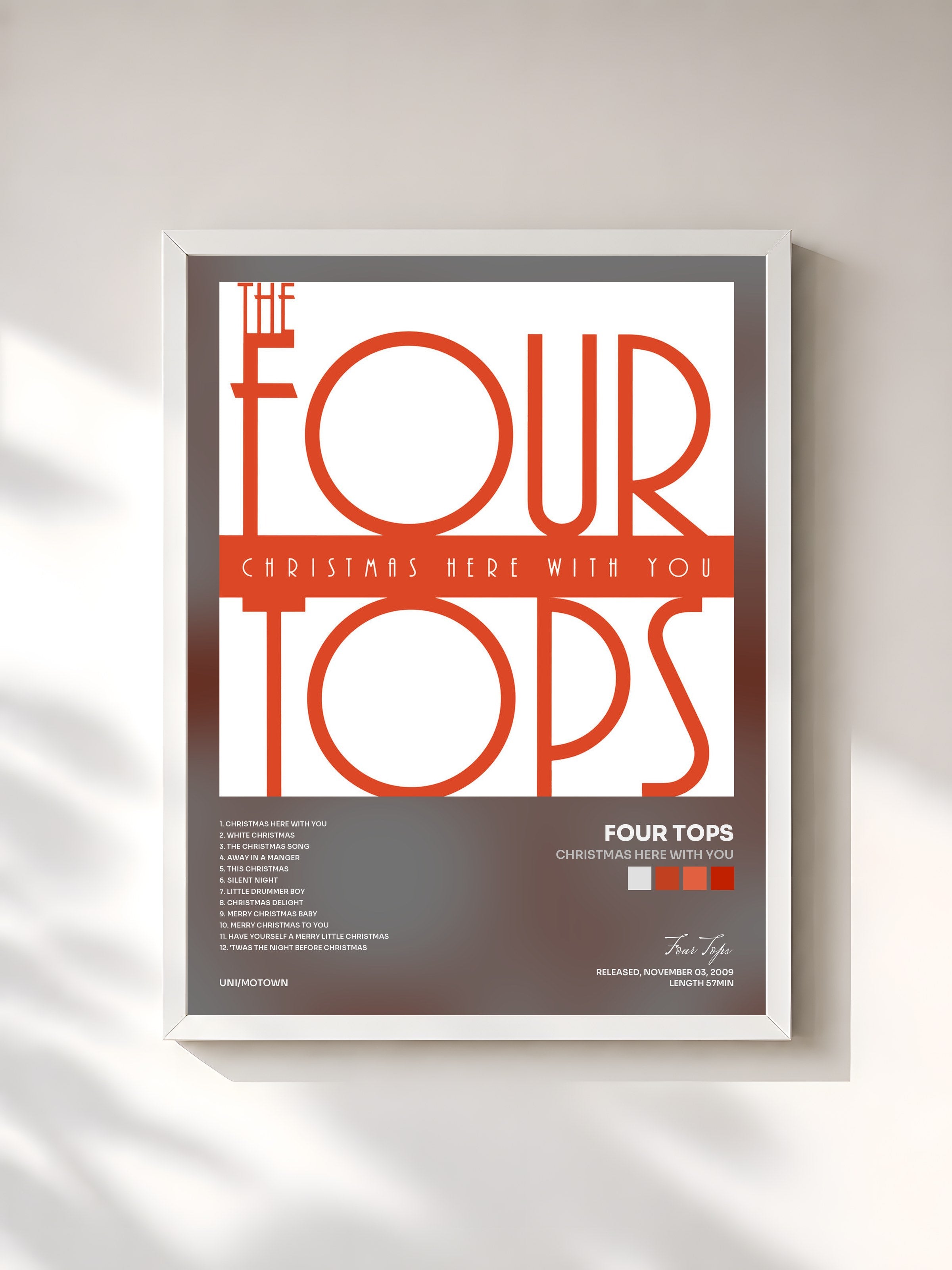 #blanc Tableau de l'album Christmas Here With You de Four Tops, cadre blanc, imprimé et encadré en France