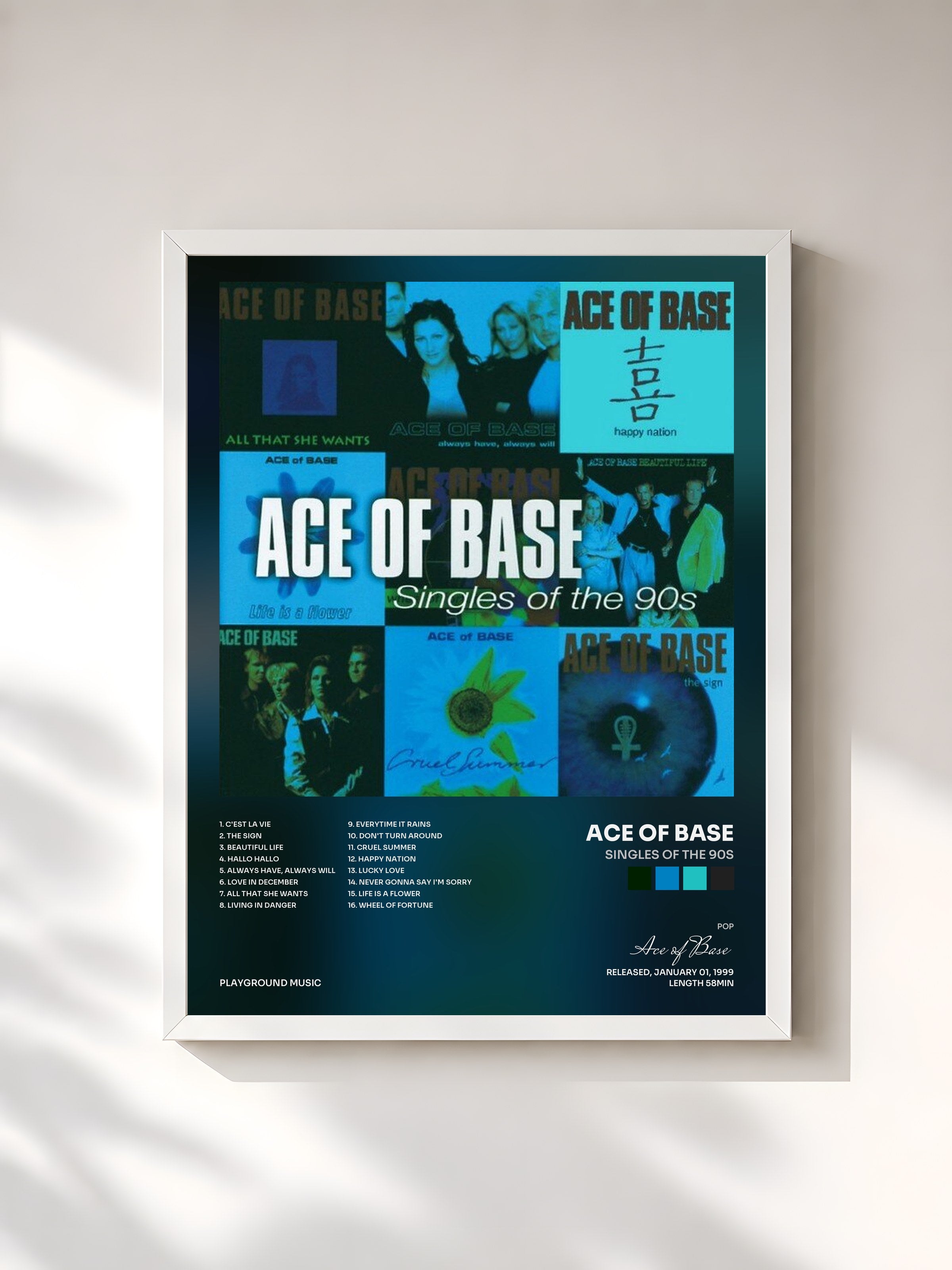 #blanc Tableau de l'album Singles of the 90s de Ace of Base, cadre blanc, imprimé et encadré en France