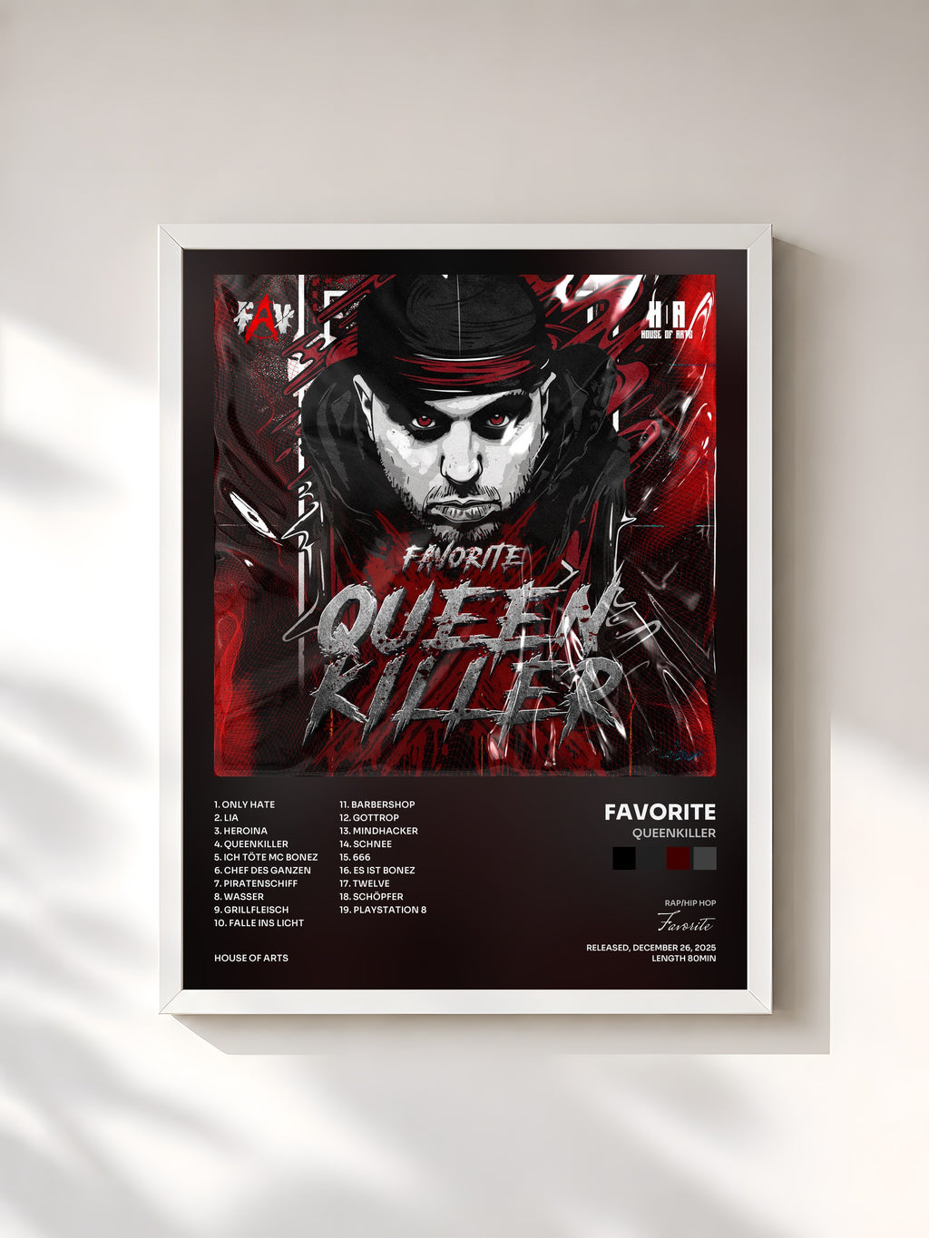 #blanc Tableau de l'album Queenkiller de Favorite, cadre blanc, imprimé et encadré en France