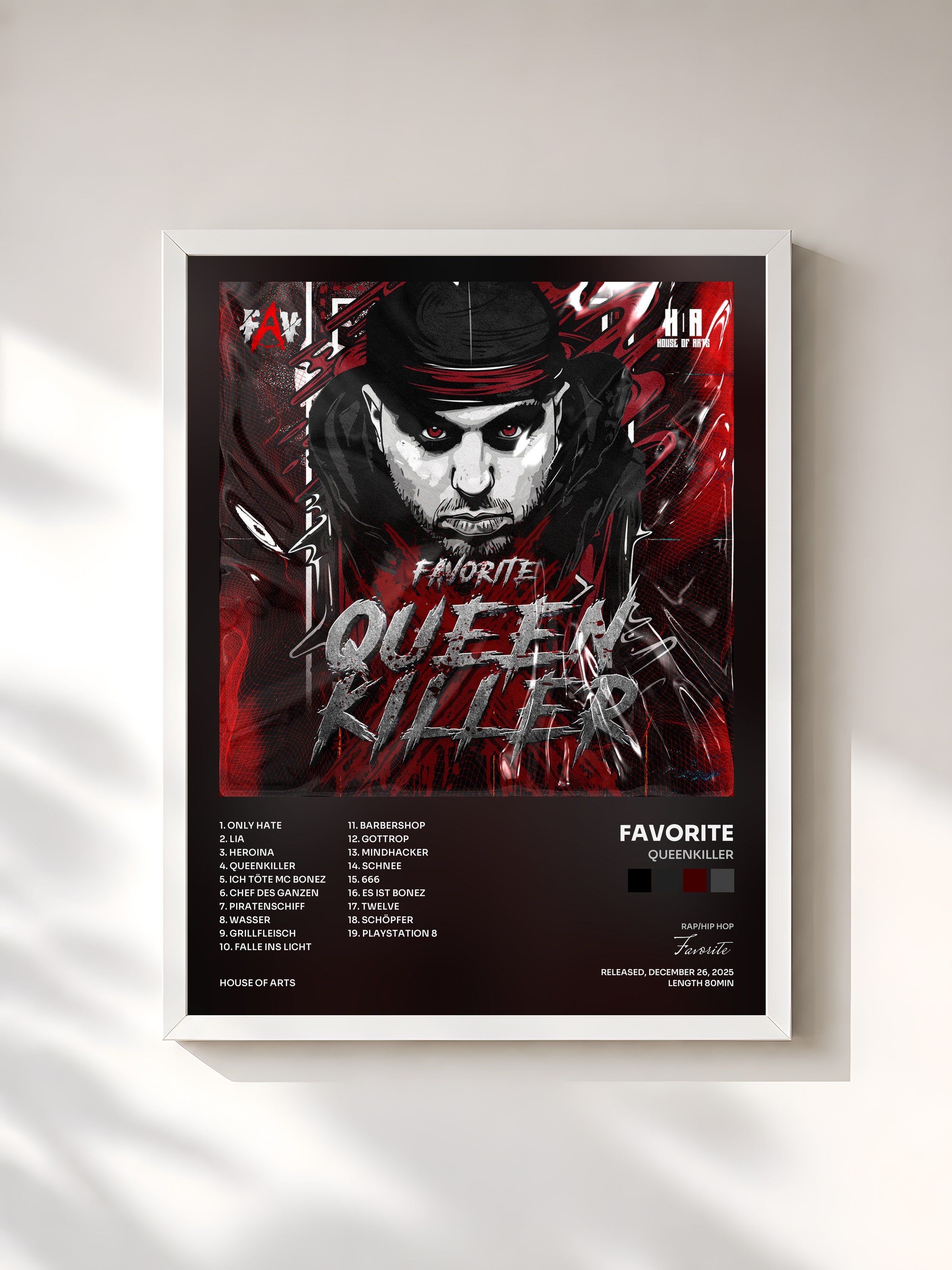 #blanc Tableau de l'album Queenkiller de Favorite, cadre blanc, imprimé et encadré en France