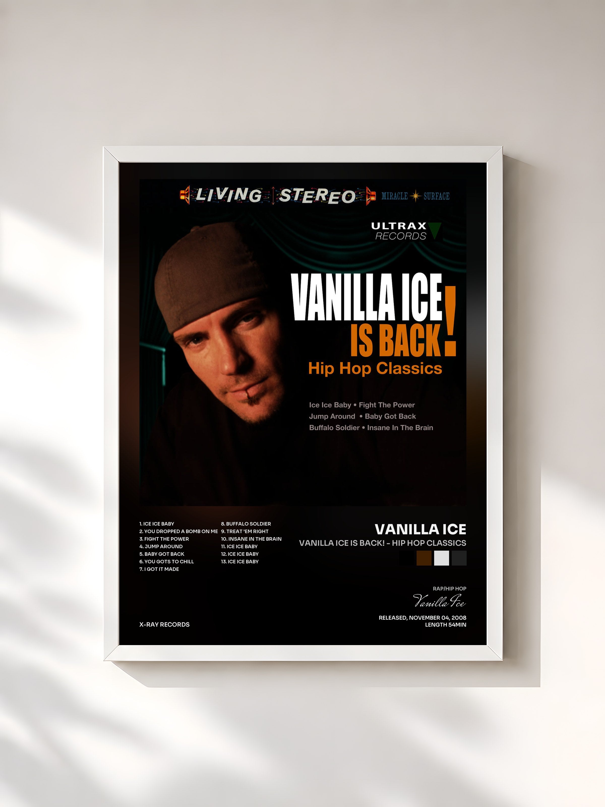 #blanc Tableau de l'album Vanilla Ice Is Back! - Hip Hop Classics de Vanilla Ice, cadre blanc, imprimé et encadré en France