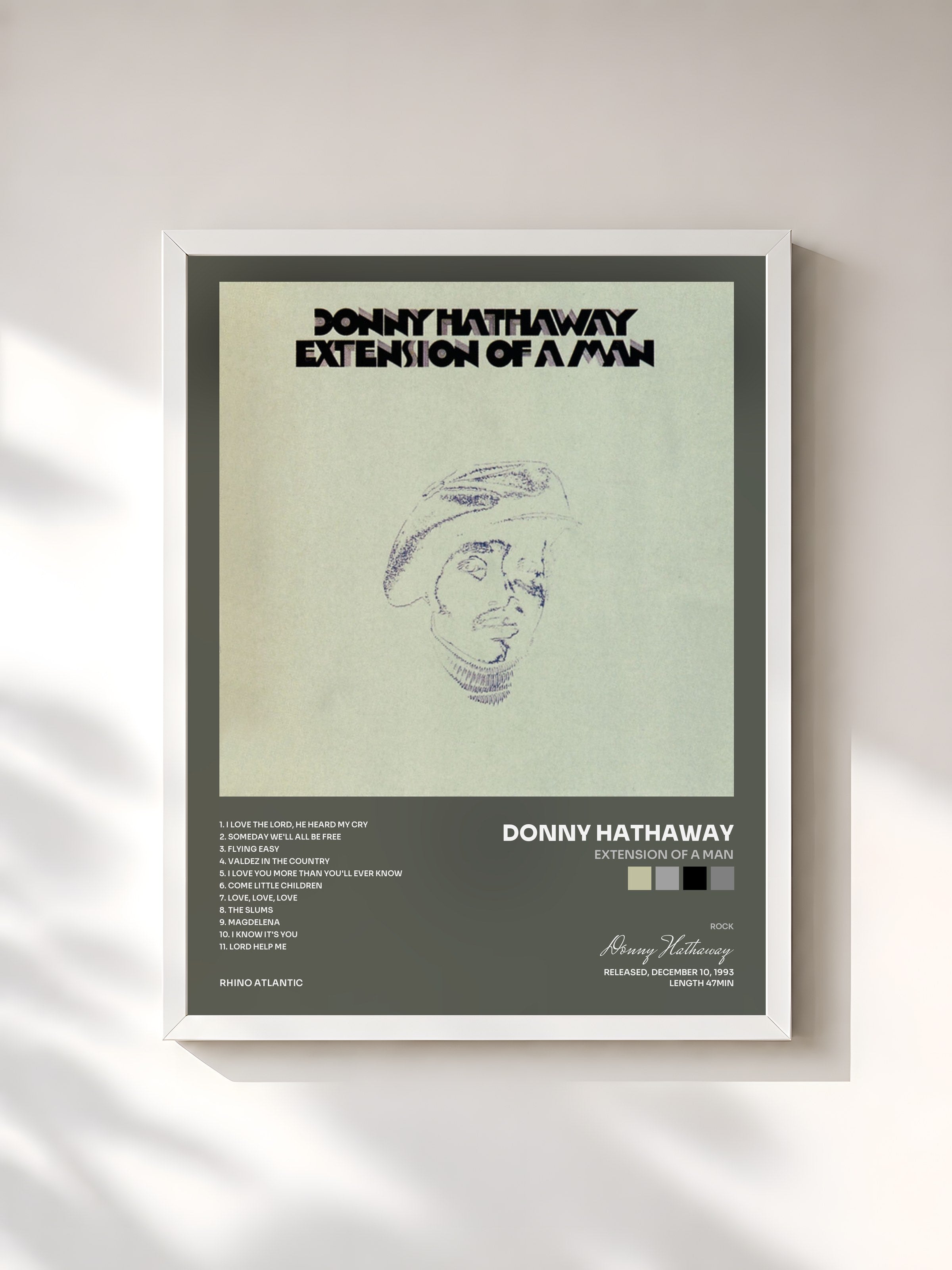 #blanc Tableau de l'album Extension of a Man de Donny Hathaway, cadre blanc, imprimé et encadré en France