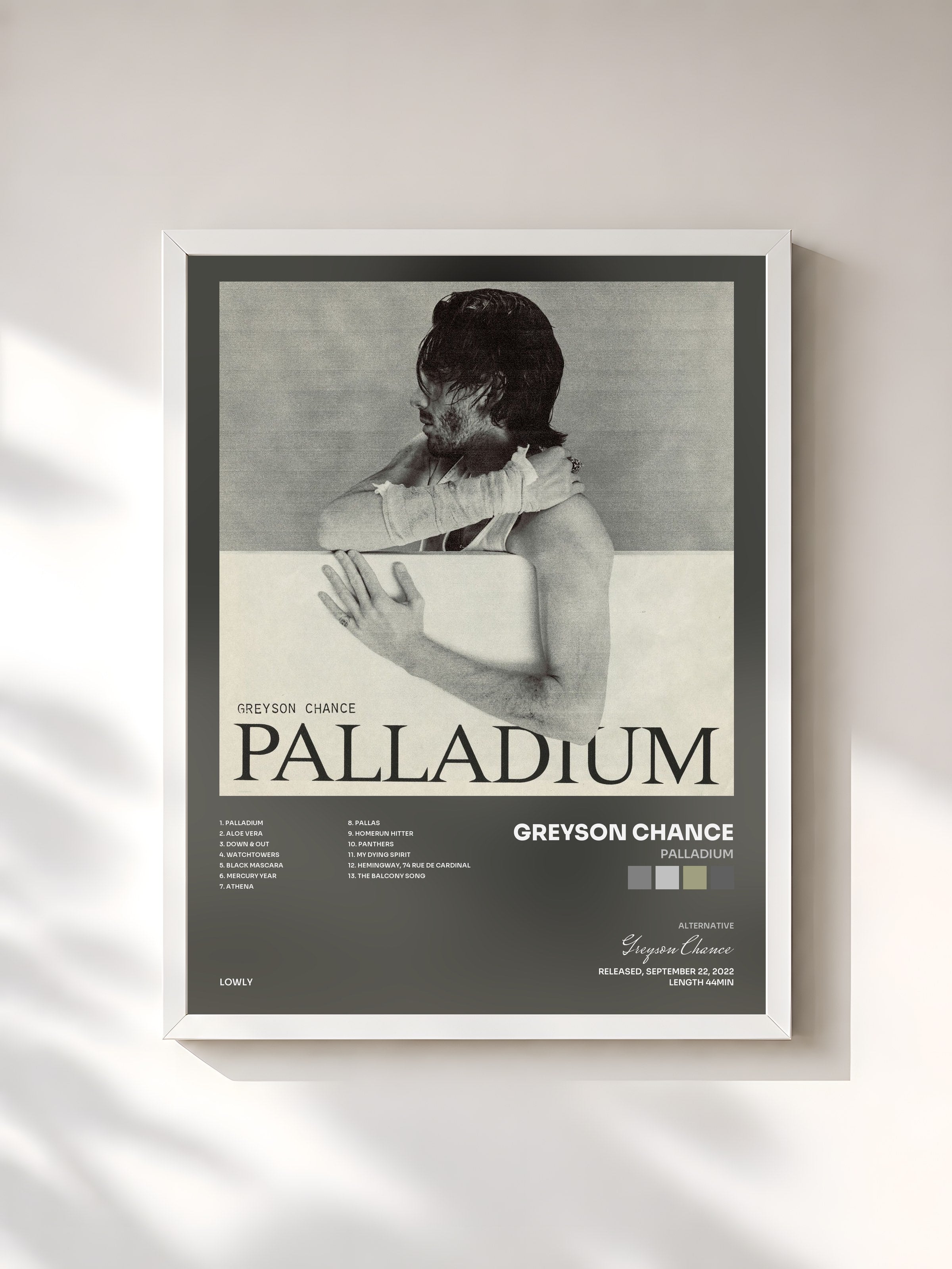 #blanc Tableau de l'album Palladium de Greyson Chance, cadre blanc, imprimé et encadré en France