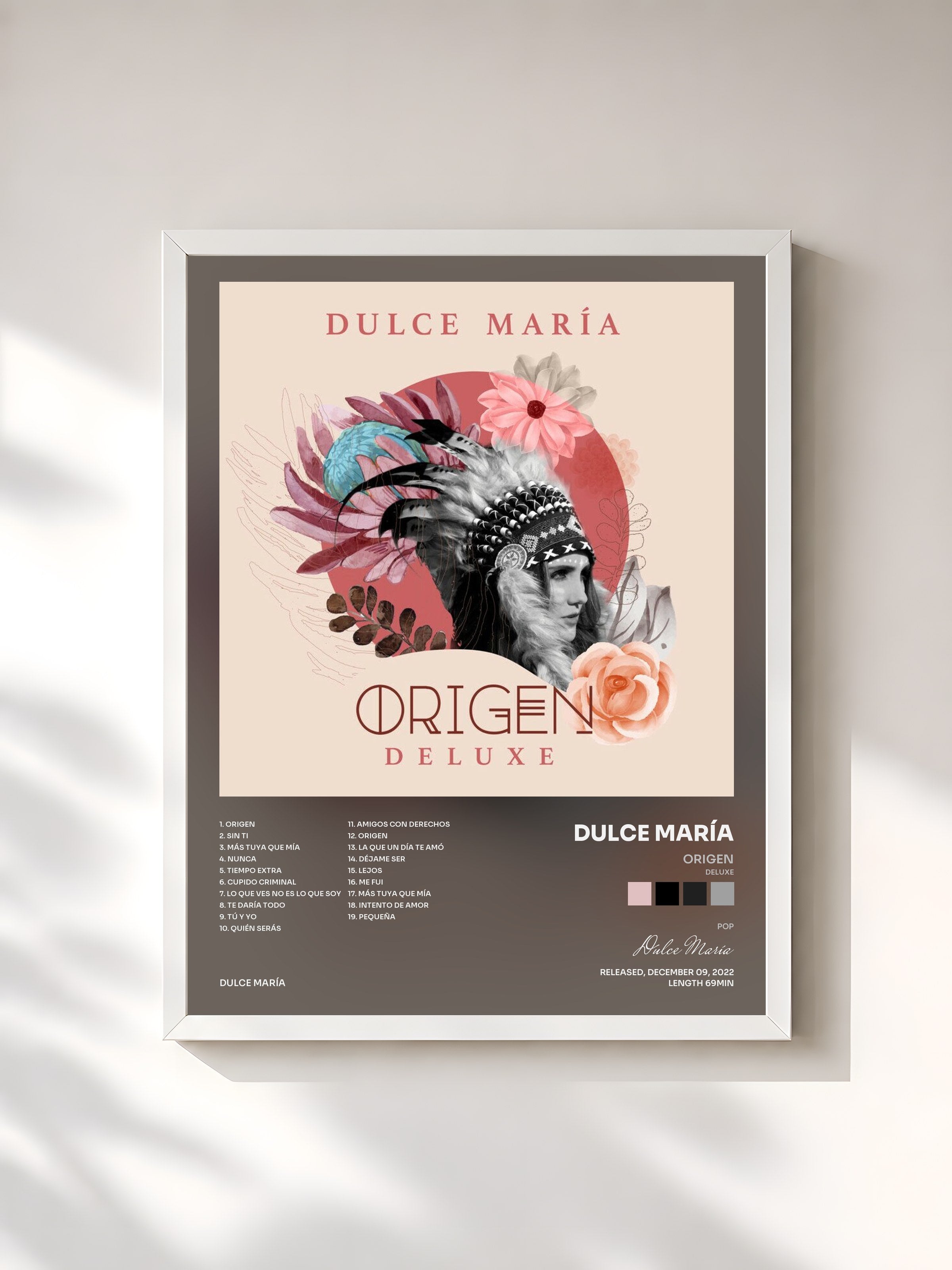 #blanc Tableau de l'album Origen (Deluxe) de Dulce María, cadre blanc, imprimé et encadré en France