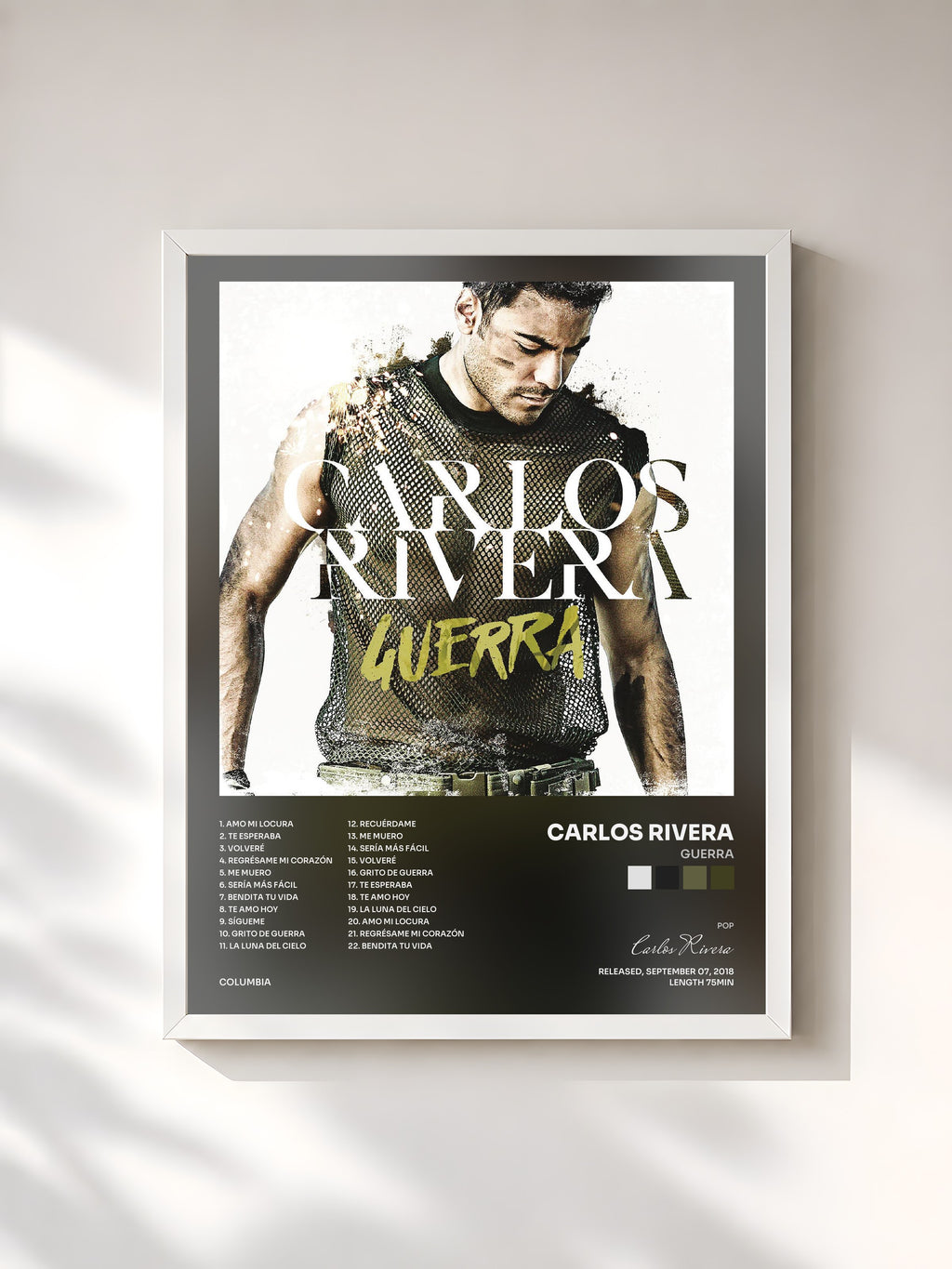 #blanc Tableau de l'album Guerra de Carlos Rivera, cadre blanc, imprimé et encadré en France