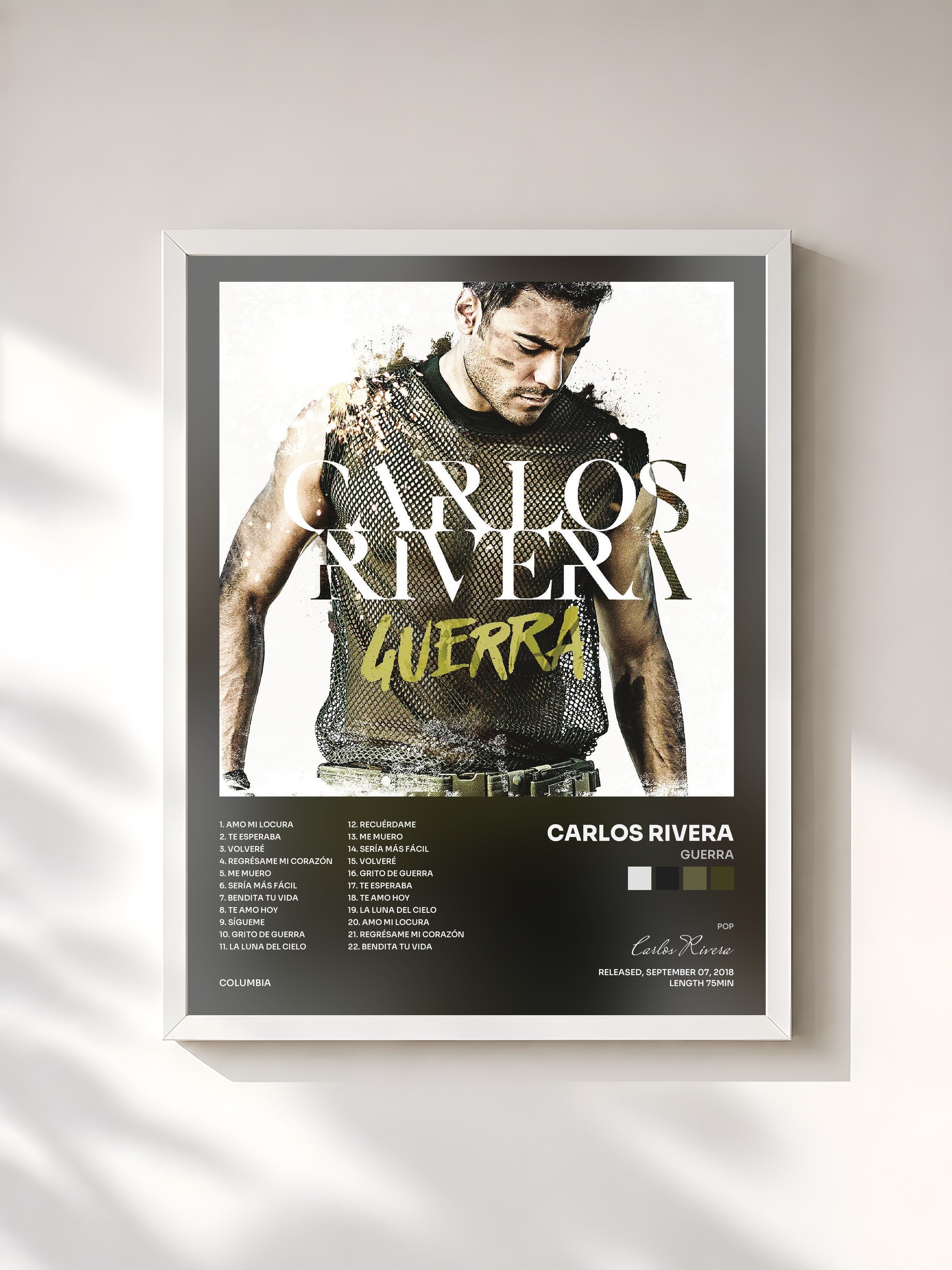 #blanc Tableau de l'album Guerra de Carlos Rivera, cadre blanc, imprimé et encadré en France
