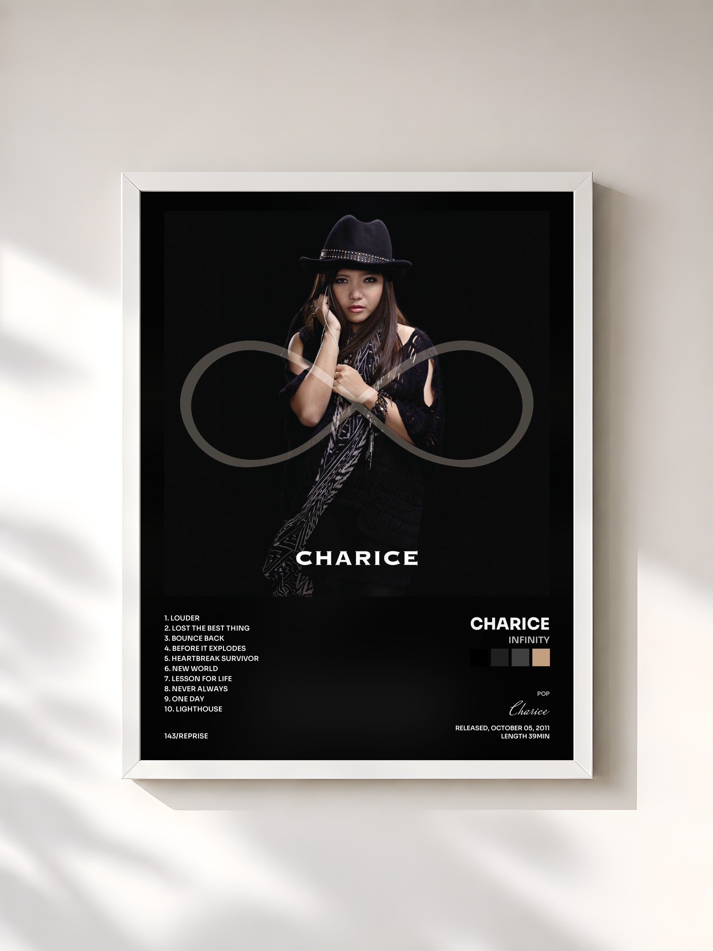 #blanc Tableau de l'album Infinity de Charice, cadre blanc, imprimé et encadré en France