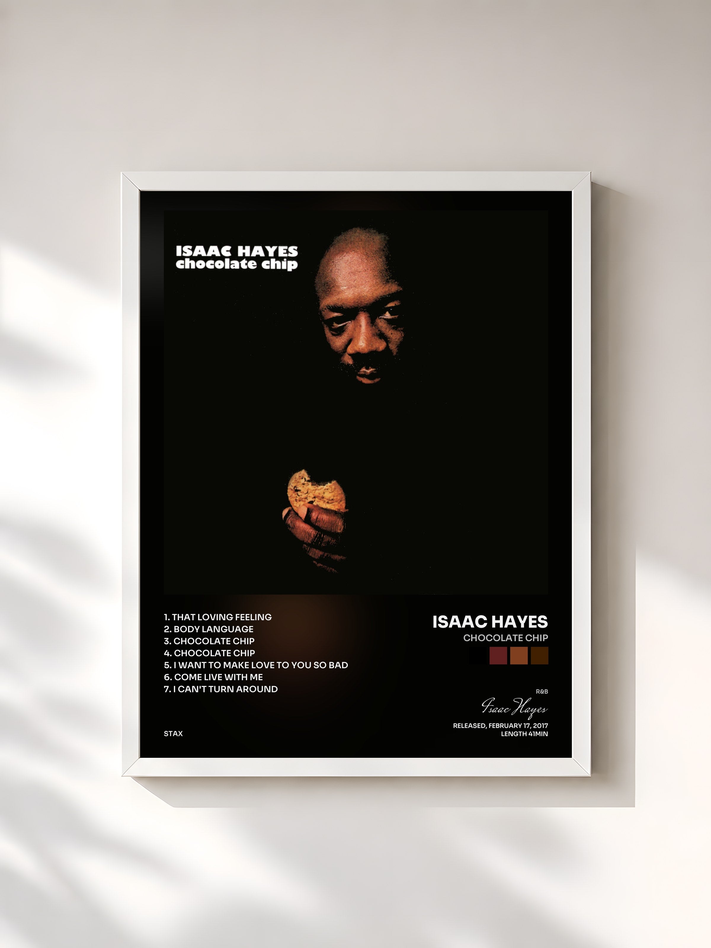 #blanc Tableau de l'album Chocolate Chip de Isaac Hayes, cadre blanc, imprimé et encadré en France