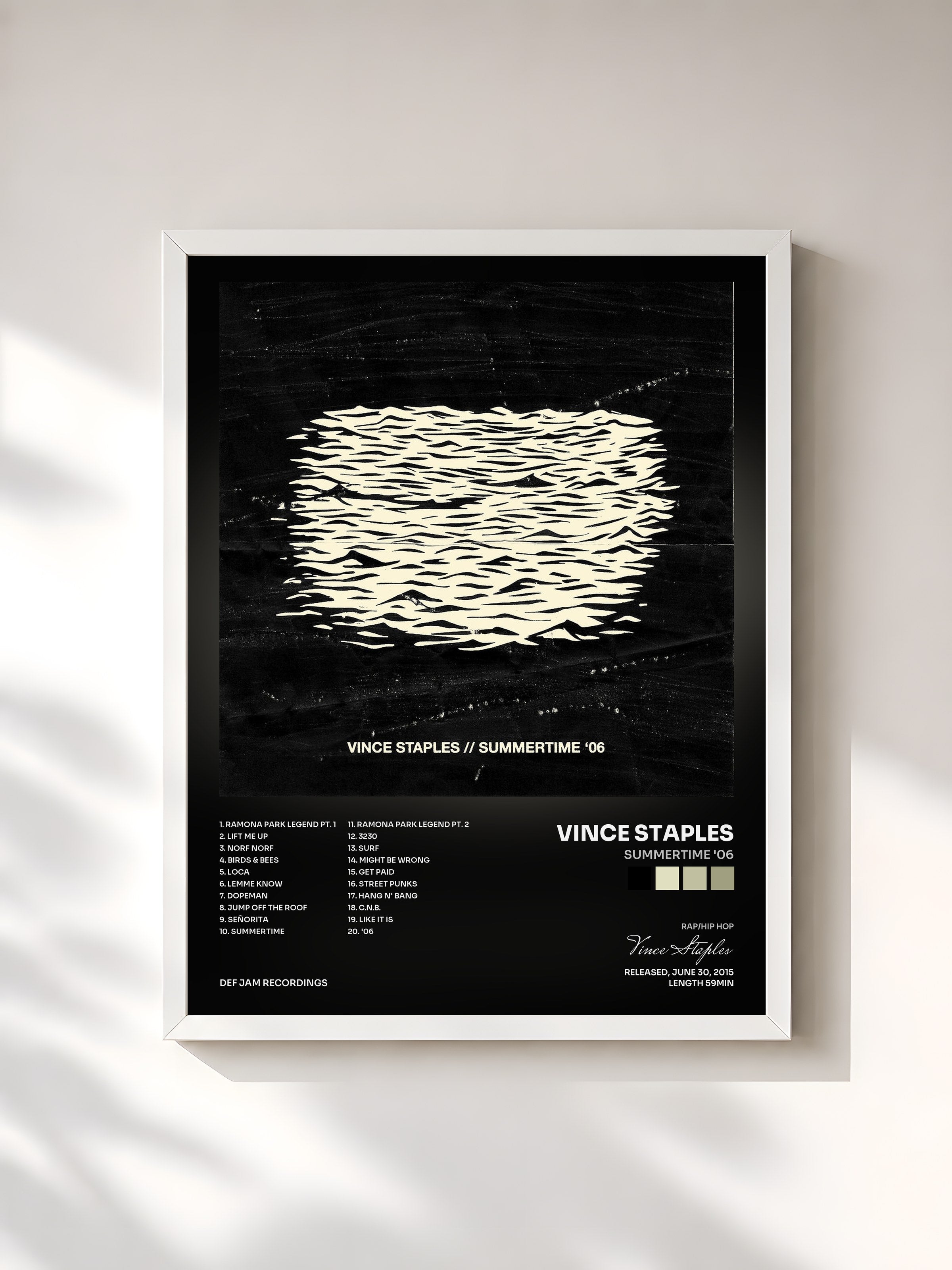 #blanc Tableau de l'album Summertime '06 de Vince Staples, cadre blanc, imprimé et encadré en France