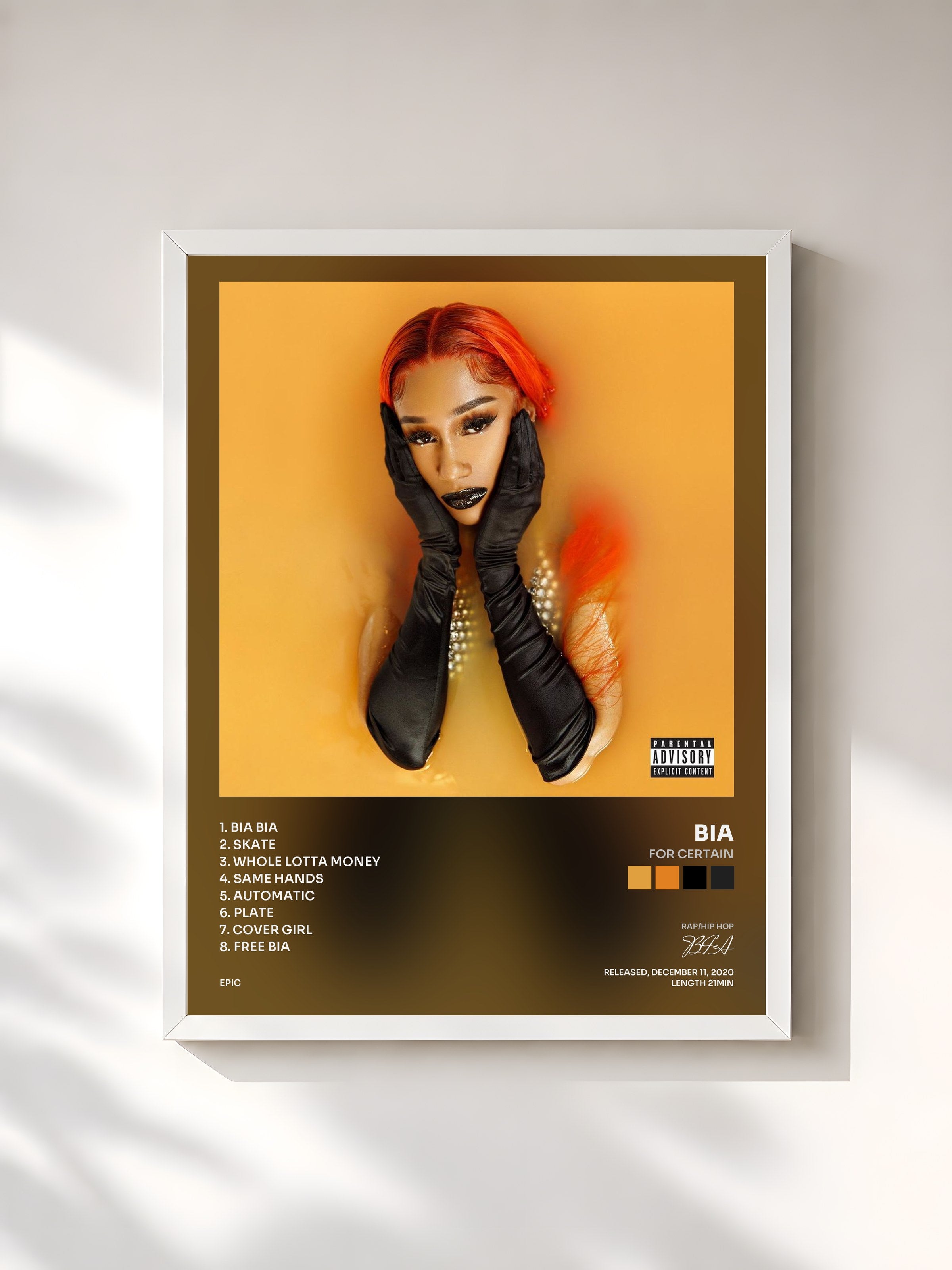 #blanc Tableau de l'album FOR CERTAIN de BIA, cadre blanc, imprimé et encadré en France