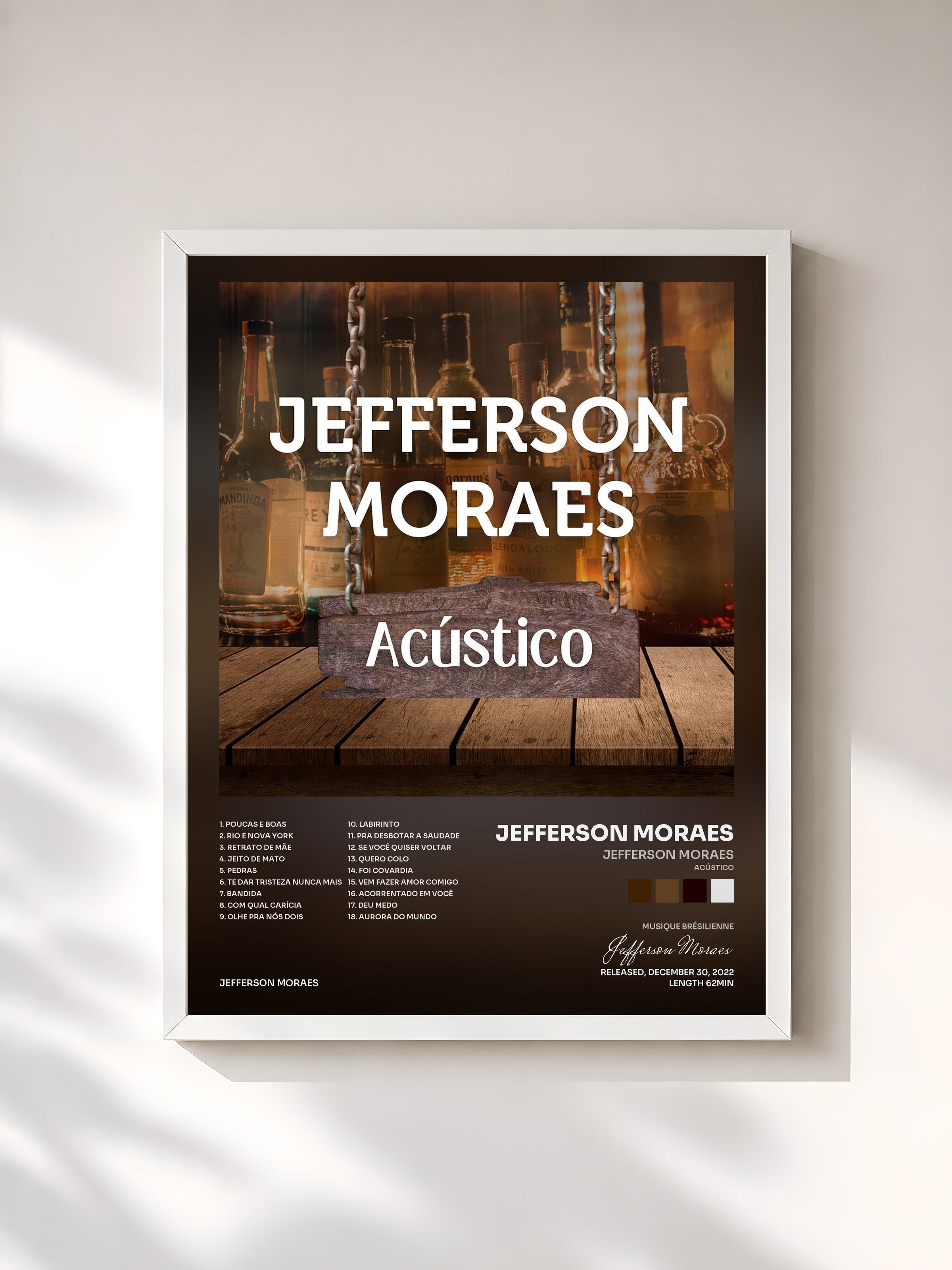 #blanc Tableau de l'album Jefferson Moraes (Acústico) de Jefferson Moraes, cadre blanc, imprimé et encadré en France