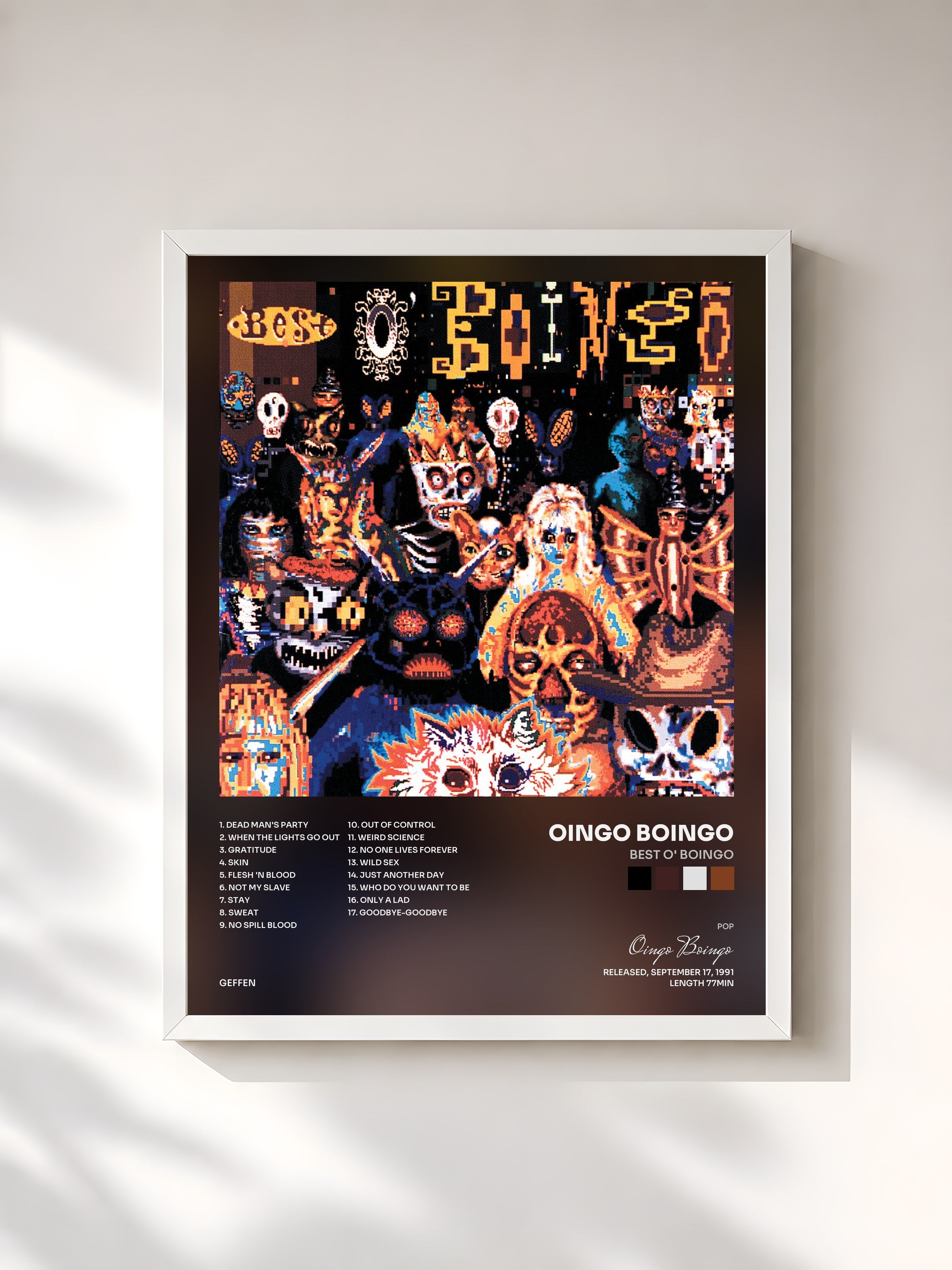 #blanc Tableau de l'album Best O' Boingo de Oingo Boingo, cadre blanc, imprimé et encadré en France