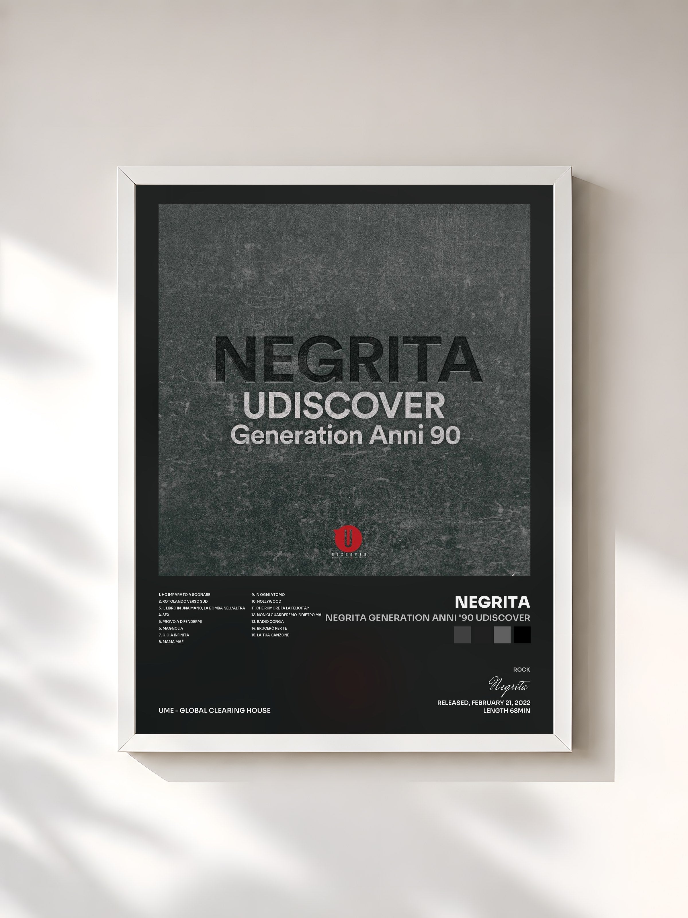#blanc Tableau de l'album Negrita Generation Anni '90 Udiscover de Negrita, cadre blanc, imprimé et encadré en France