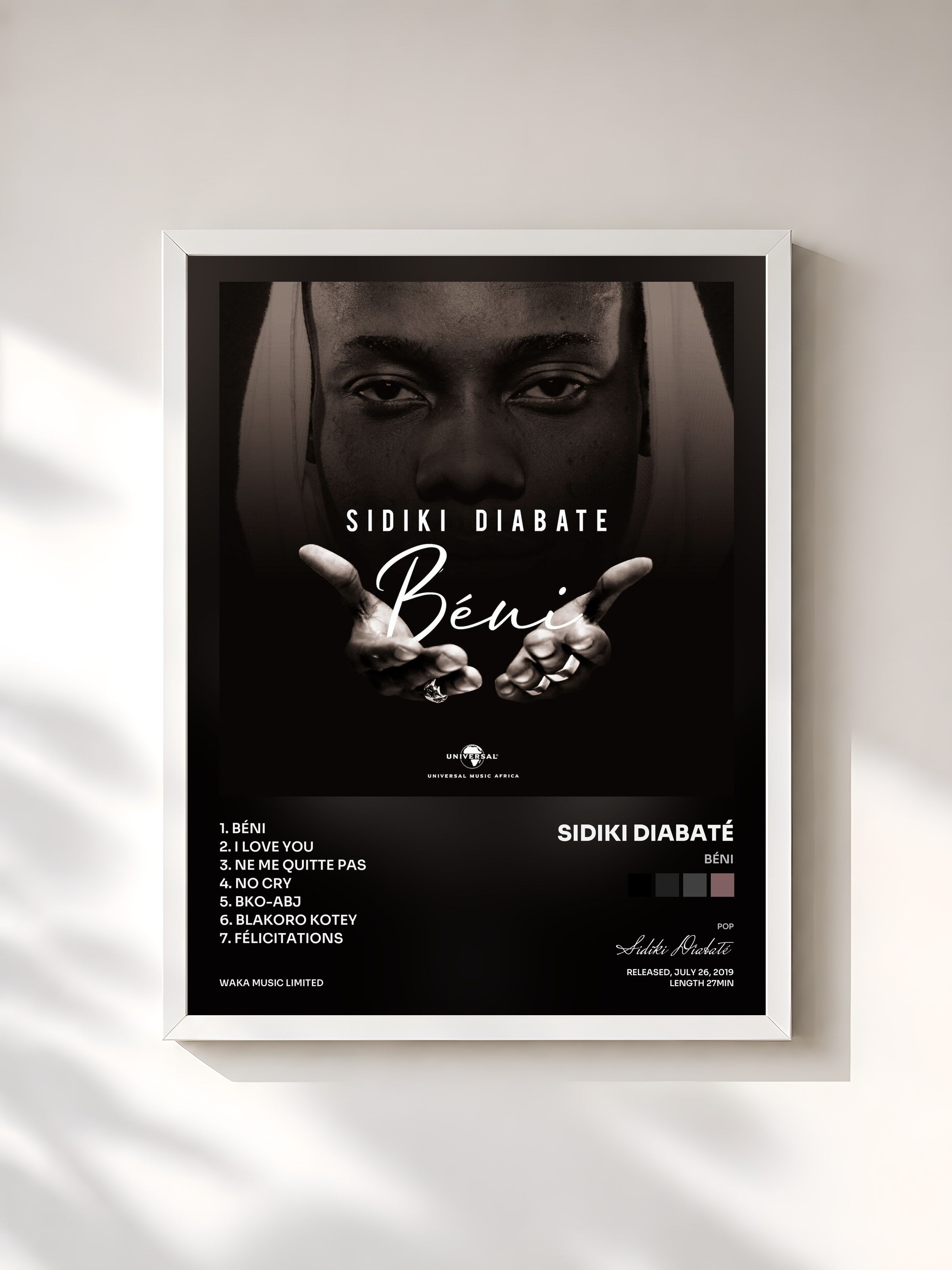 #blanc Tableau de l'album Béni de Sidiki Diabaté, cadre blanc, imprimé et encadré en France