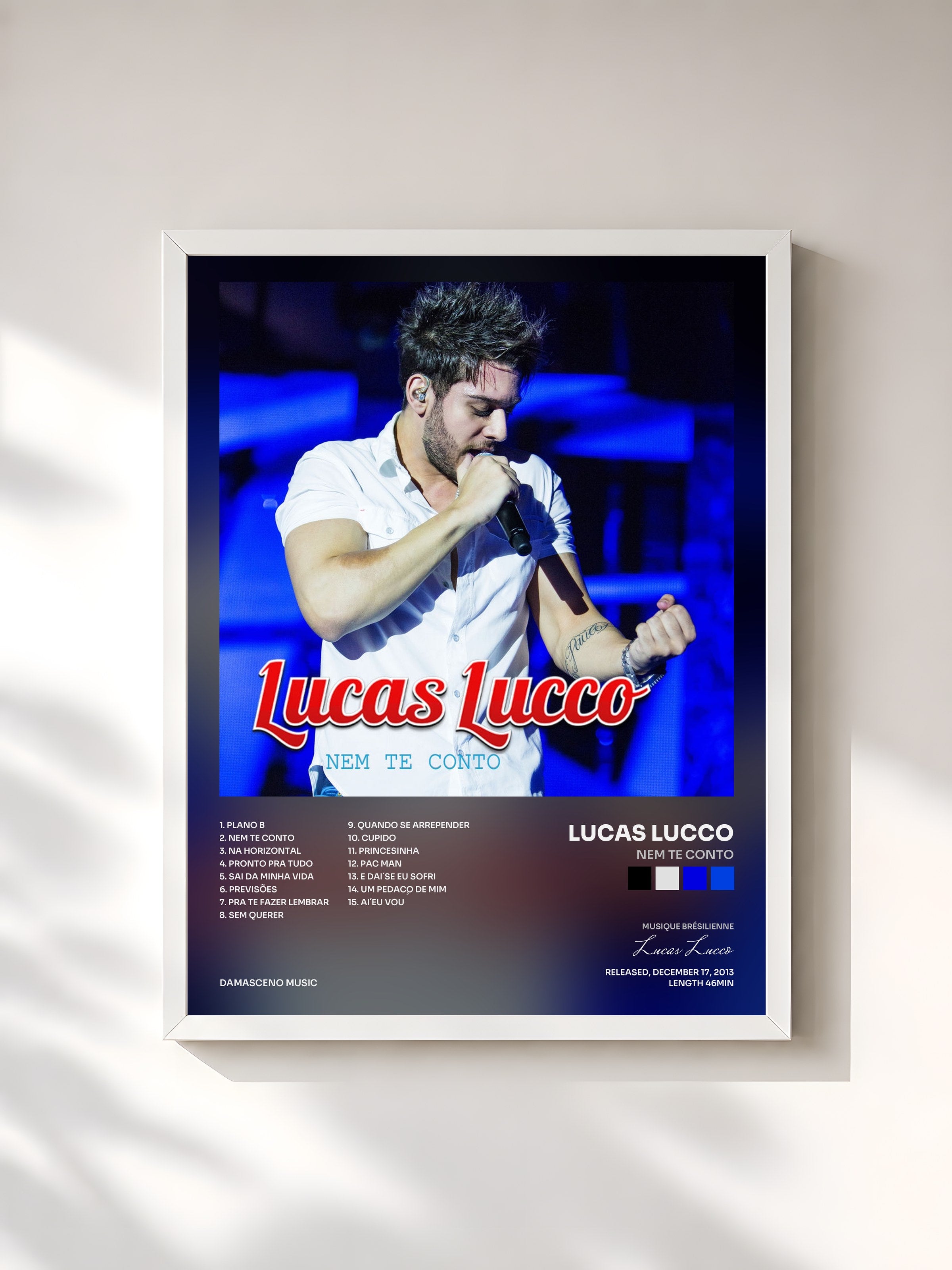 #blanc Tableau de l'album Nem Te Conto de Lucas Lucco, cadre blanc, imprimé et encadré en France