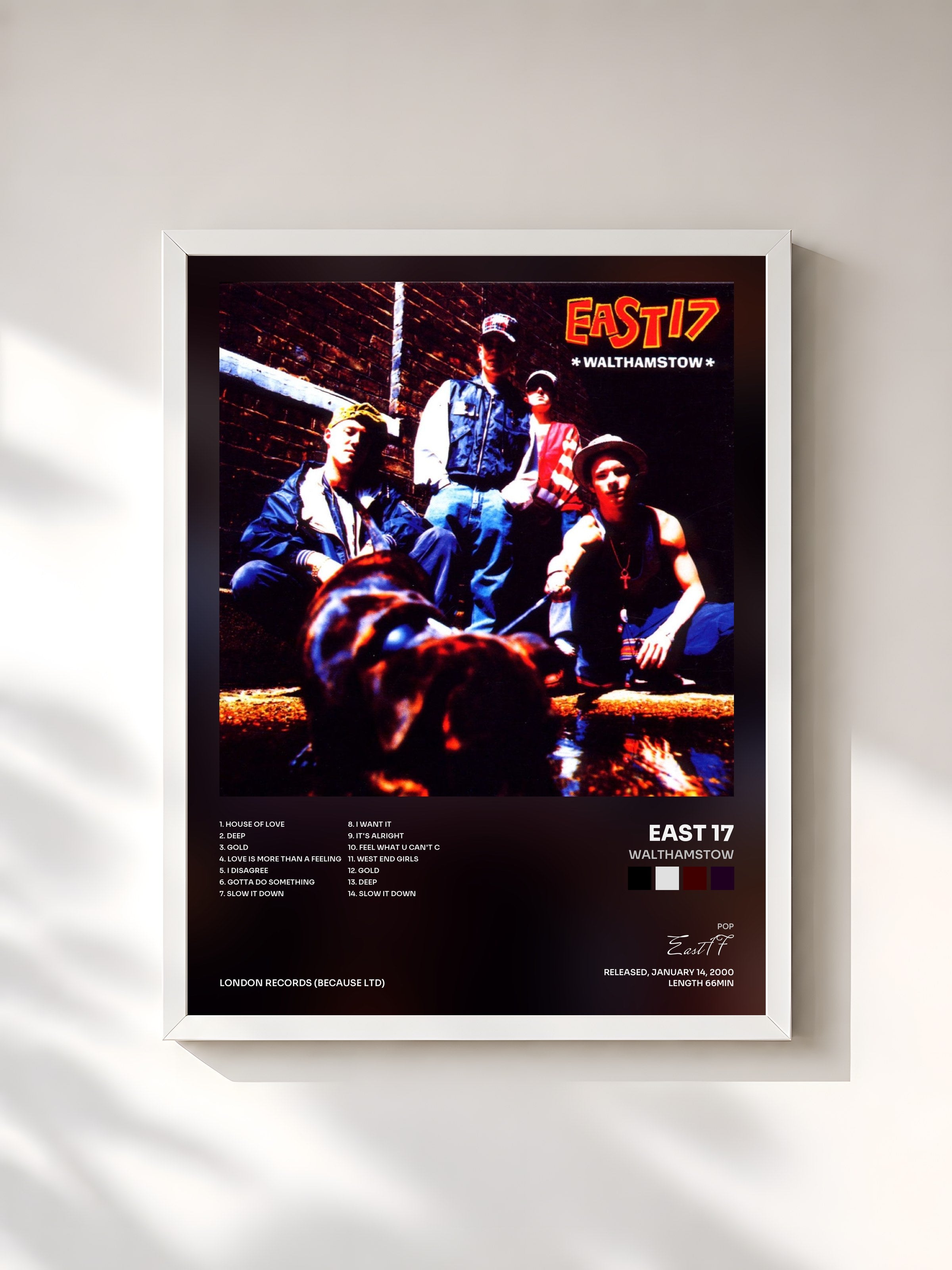#blanc Tableau de l'album Walthamstow de East 17, cadre blanc, imprimé et encadré en France