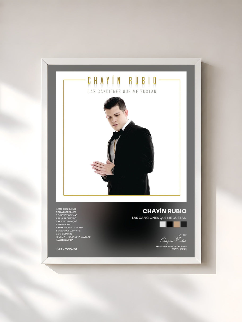 #blanc Tableau de l'album Las Canciones Que Me Gustan de Chayín Rubio, cadre blanc, imprimé et encadré en France