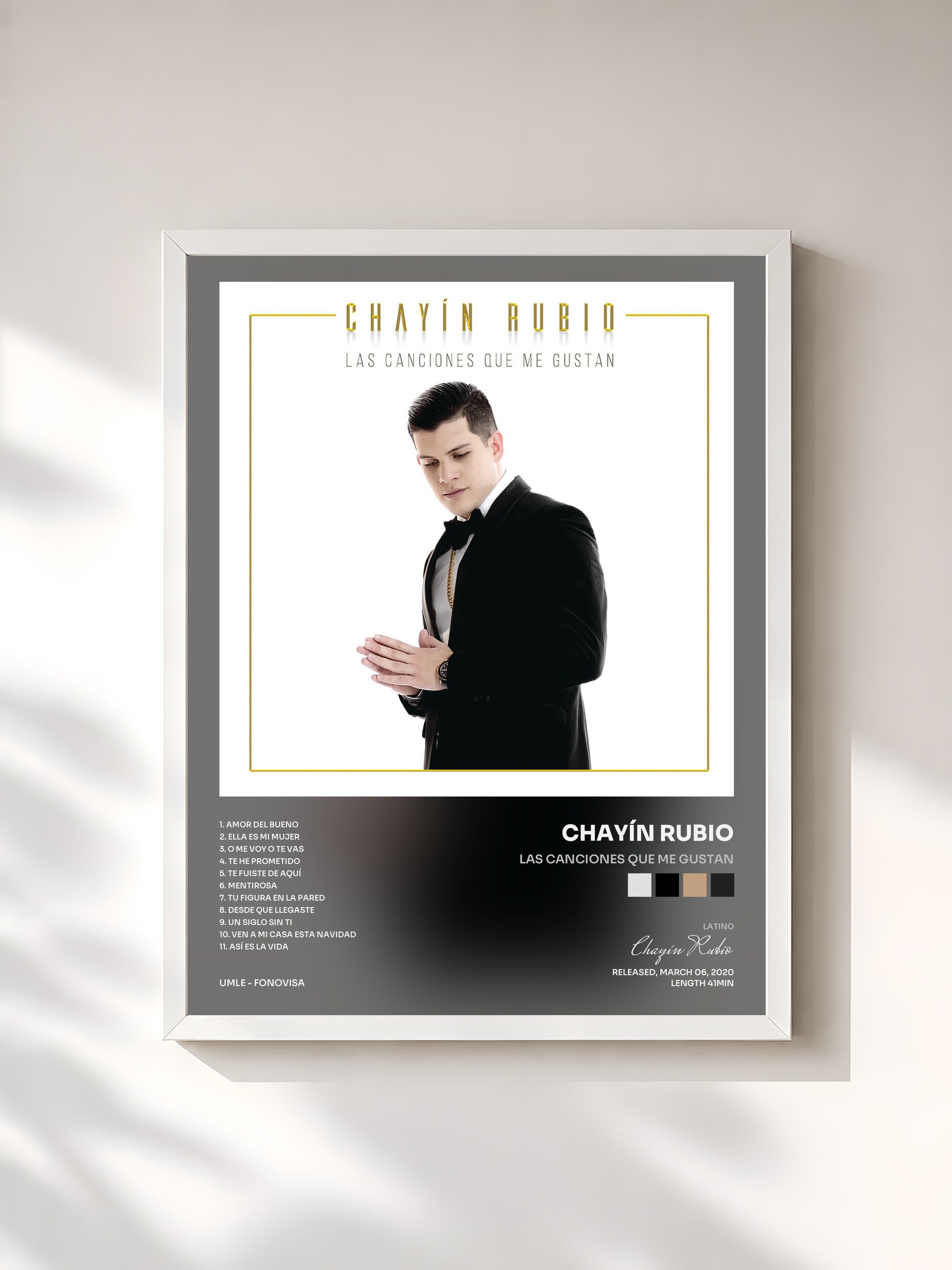 #blanc Tableau de l'album Las Canciones Que Me Gustan de Chayín Rubio, cadre blanc, imprimé et encadré en France