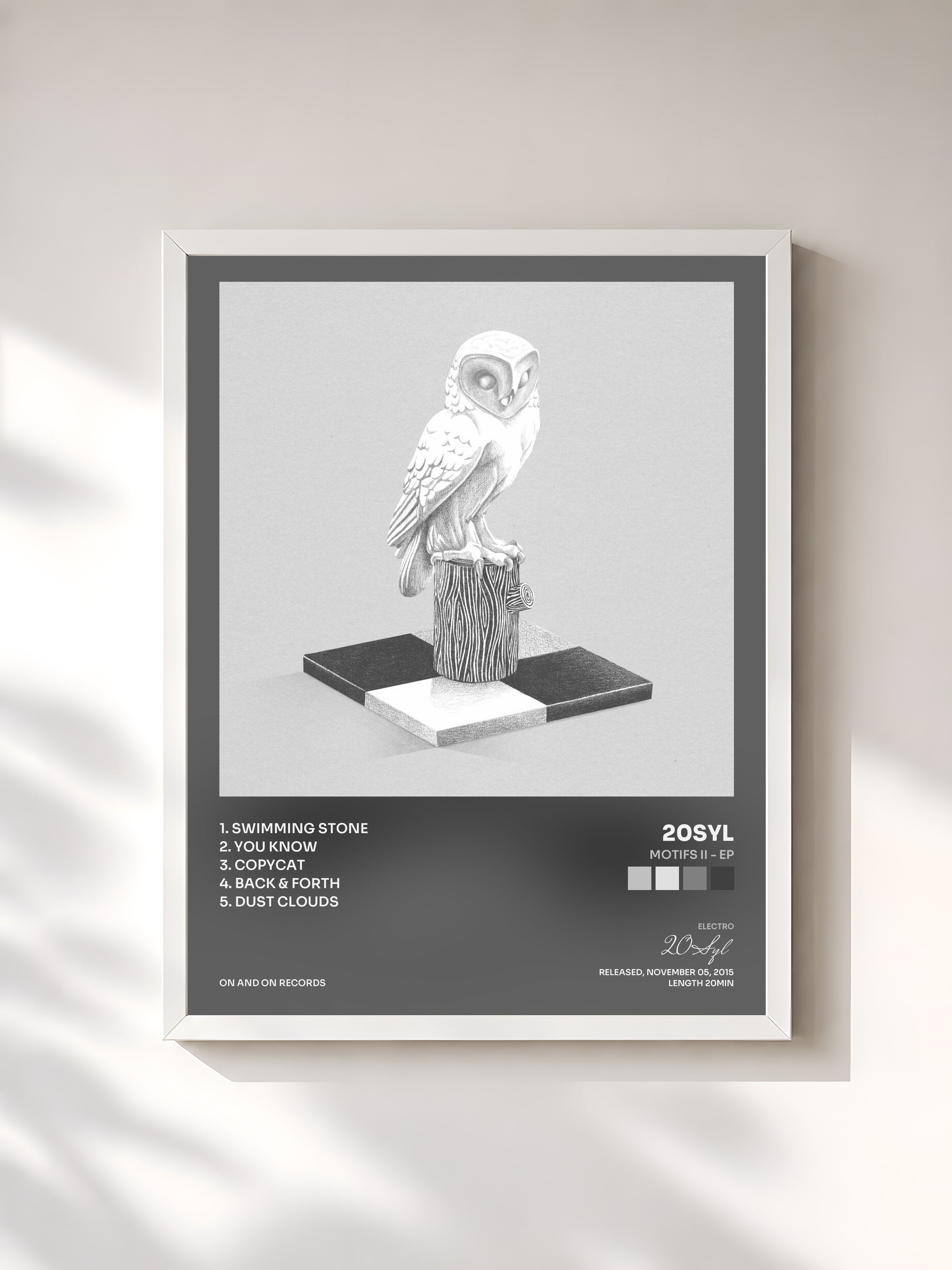 #blanc Tableau de l'album Motifs II - EP de 20Syl, cadre blanc, imprimé et encadré en France