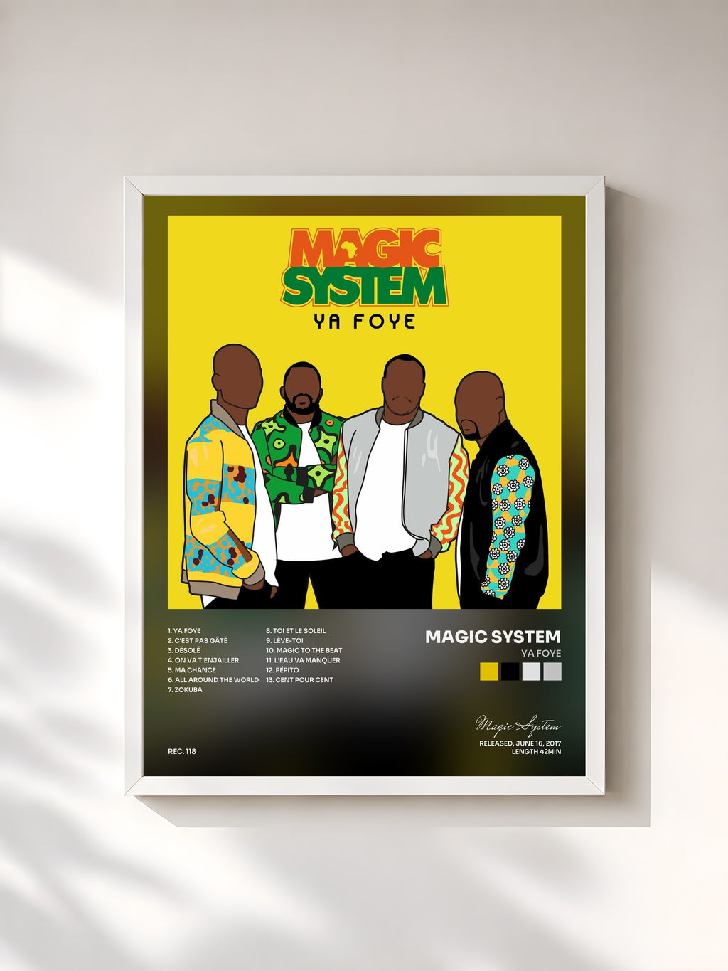 #blanc Tableau de l'album Ya Foye de Magic System, cadre blanc, imprimé et encadré en France