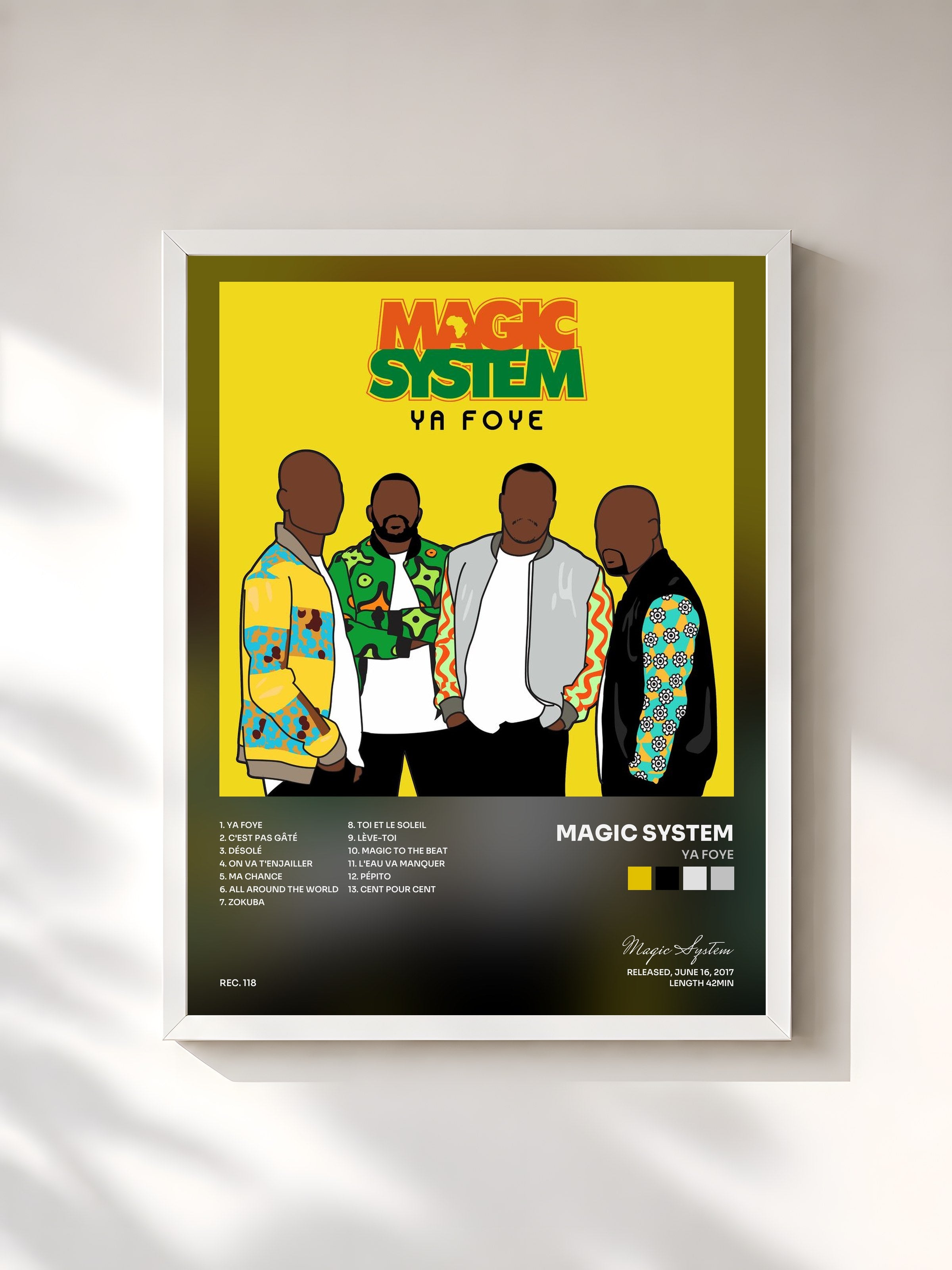 #blanc Tableau de l'album Ya Foye de Magic System, cadre blanc, imprimé et encadré en France