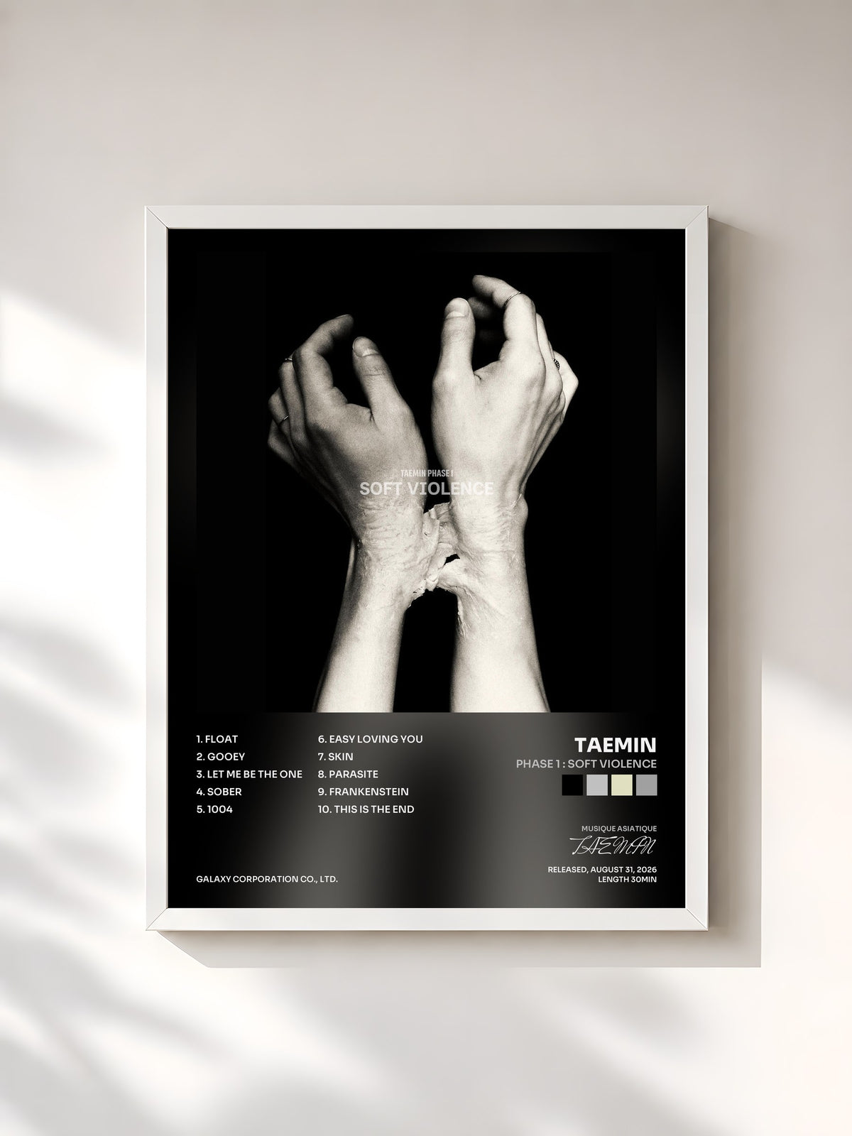 #blanc Tableau de l'album PHASE 1 : Soft Violence de TAEMIN, cadre blanc, imprimé et encadré en France