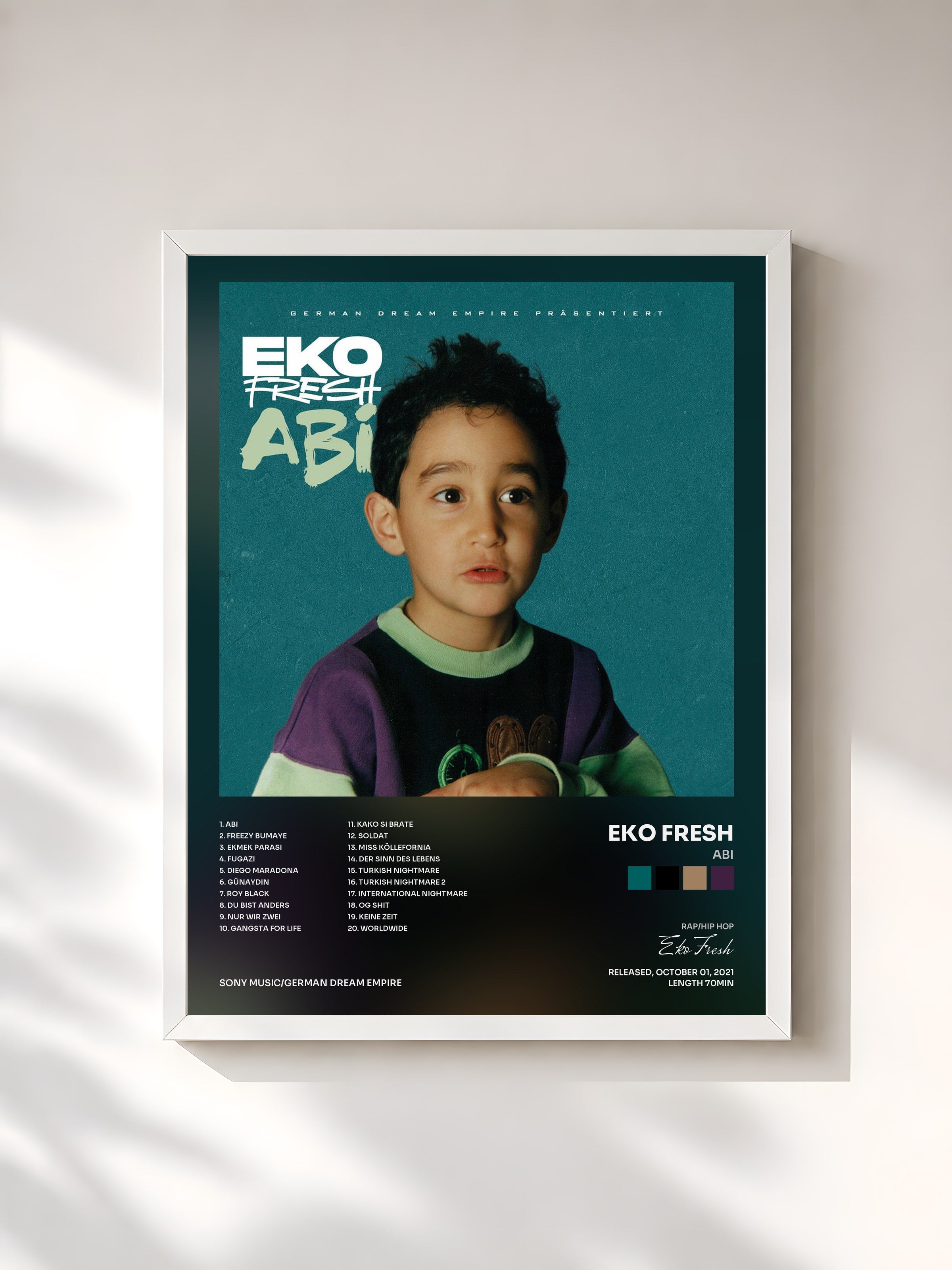 #blanc Tableau de l'album Abi de Eko Fresh, cadre blanc, imprimé et encadré en France