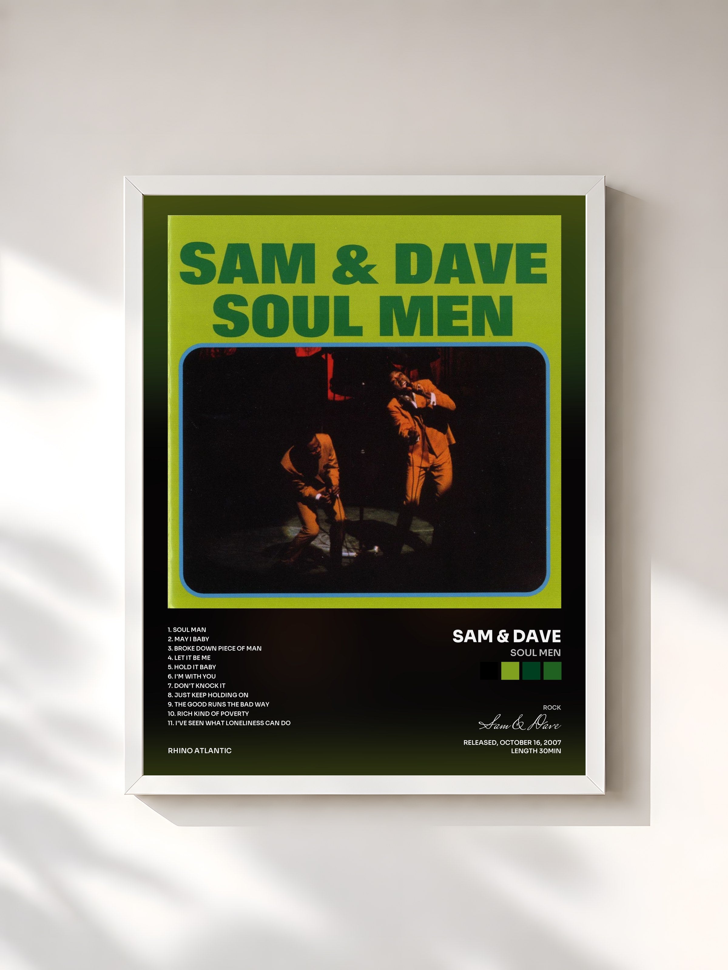 #blanc Tableau de l'album Soul Men de Sam & Dave, cadre blanc, imprimé et encadré en France