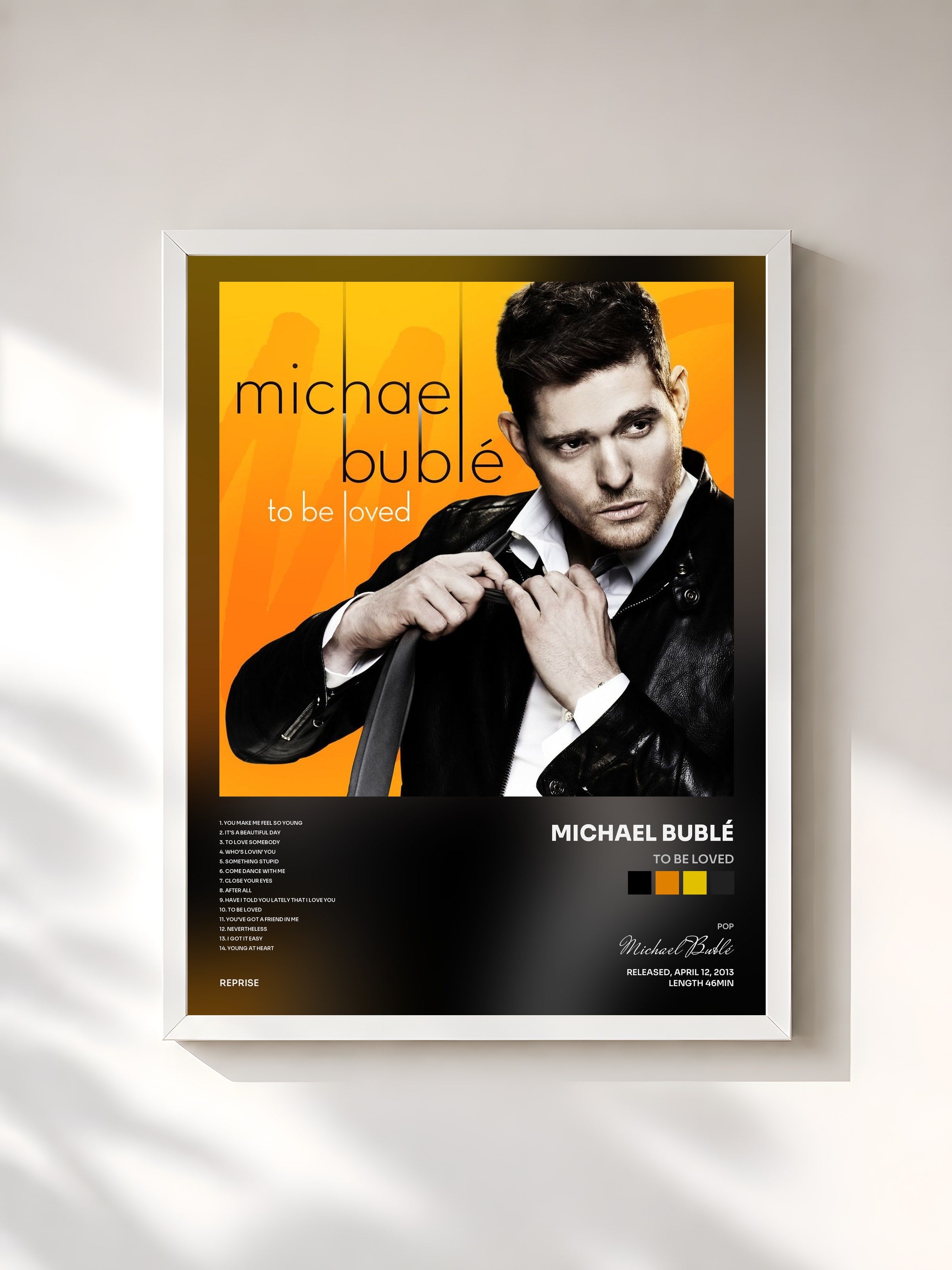 #blanc Tableau de l'album To Be Loved de Michael Bublé, cadre blanc, imprimé et encadré en France
