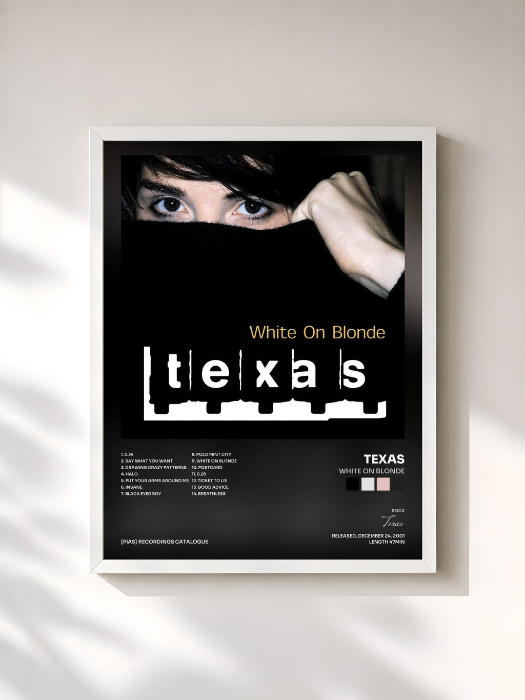 #blanc White On Blonde by Texas as a framed art print, white frame, printed and framed in France