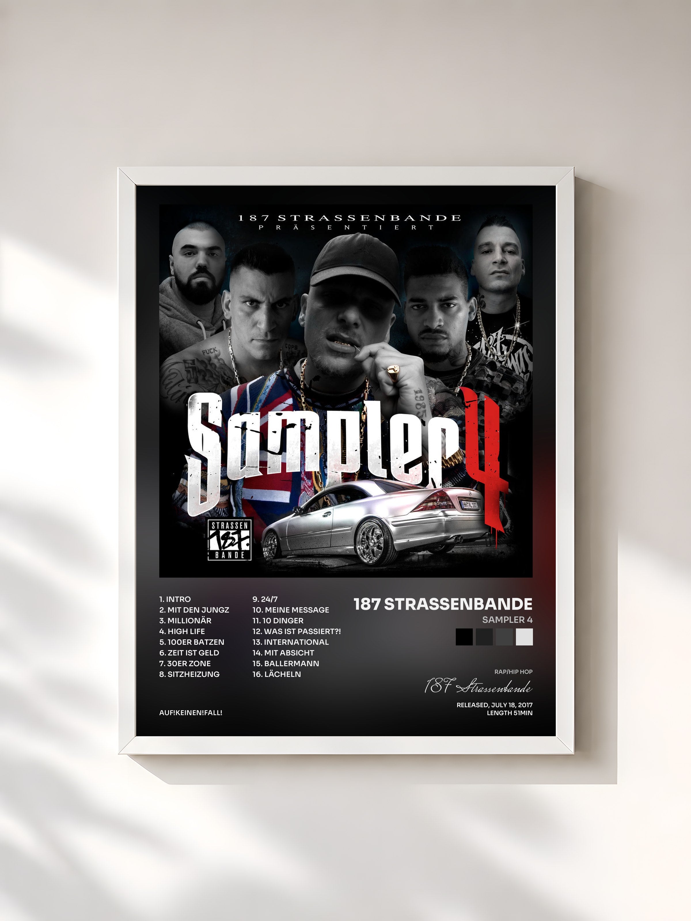 #blanc Tableau de l'album Sampler 4 de 187 Strassenbande, cadre blanc, imprimé et encadré en France
