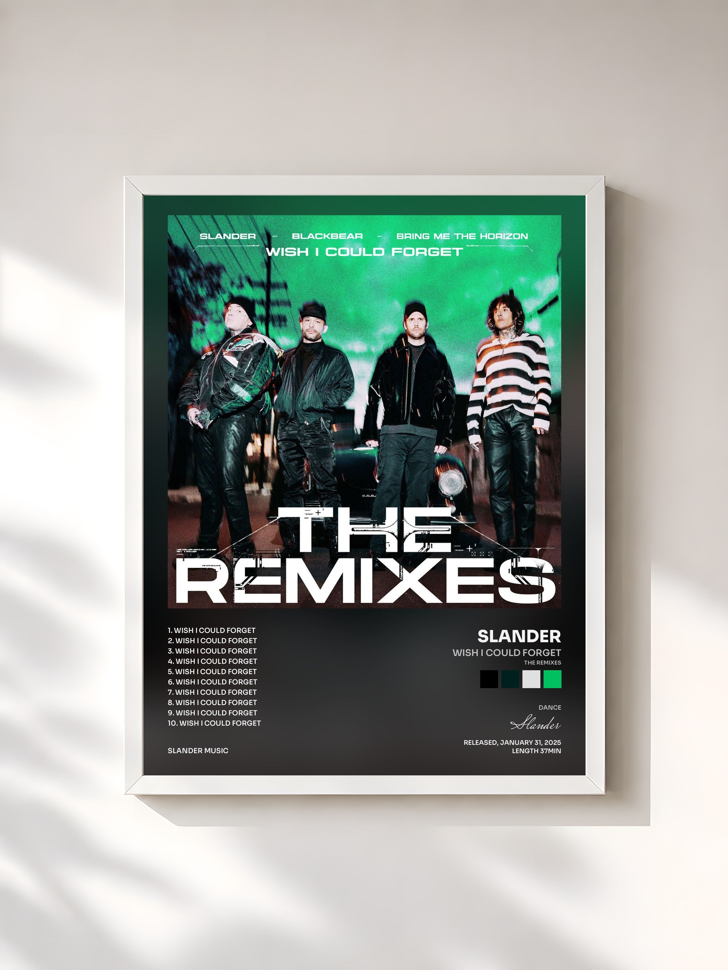 #blanc Tableau de l'album Wish I Could Forget (The Remixes) de Slander, cadre blanc, imprimé et encadré en France