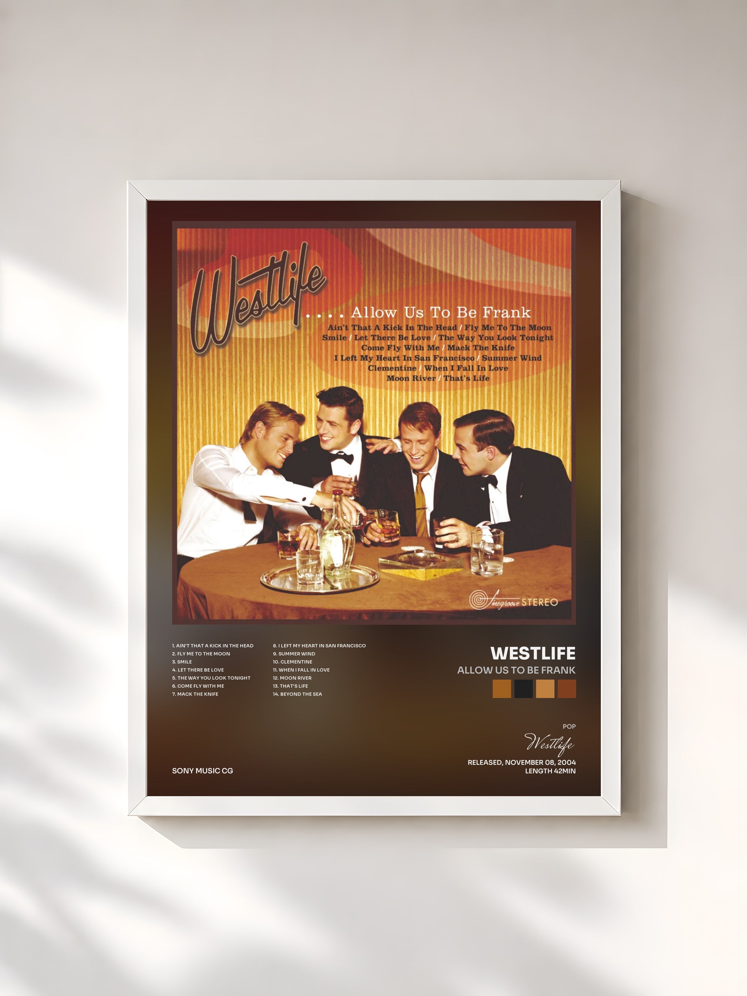 #blanc Tableau de l'album Allow Us to Be Frank de Westlife, cadre blanc, imprimé et encadré en France