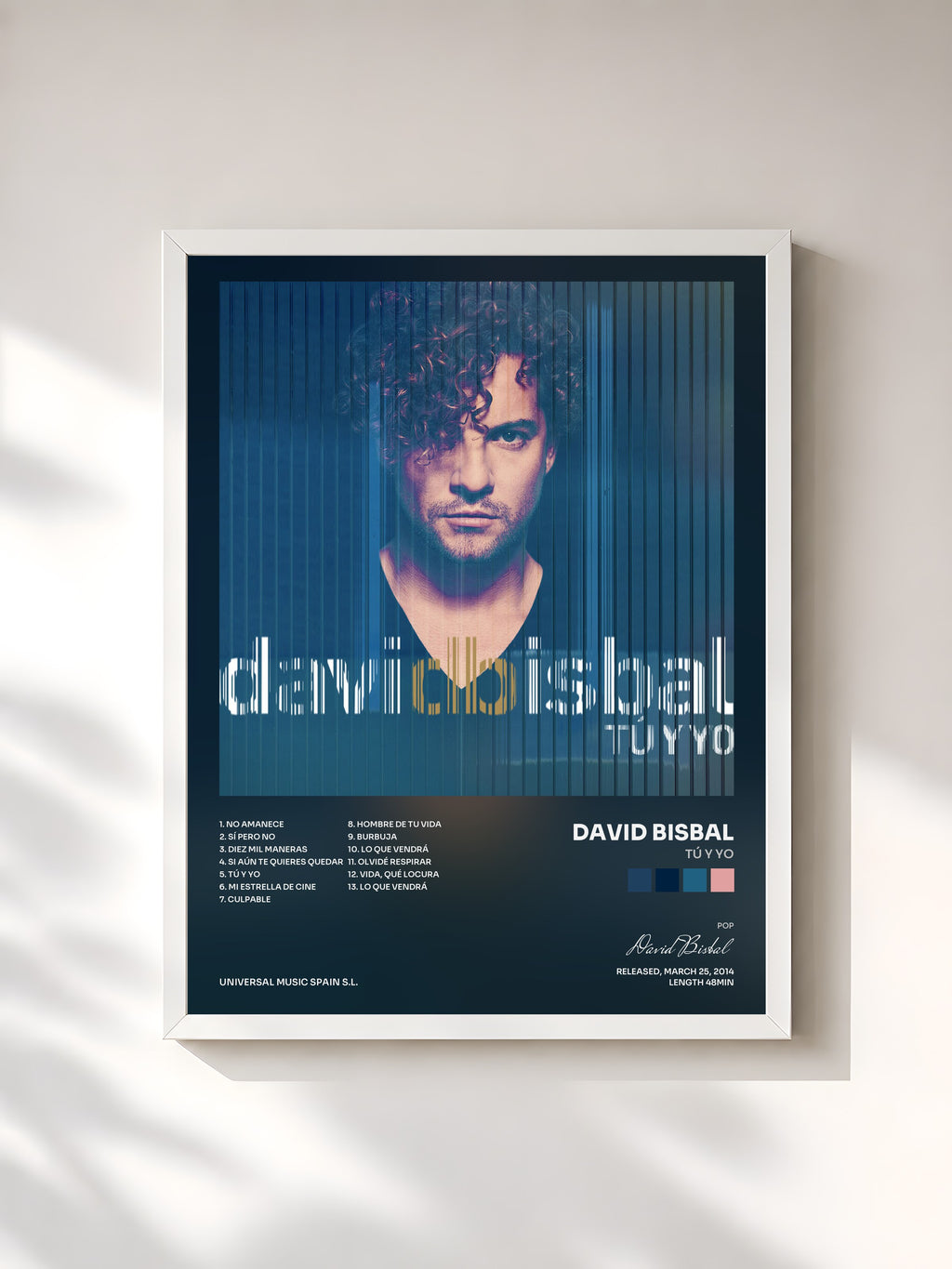 #blanc Tableau de l'album Tú Y Yo de David Bisbal, cadre blanc, imprimé et encadré en France
